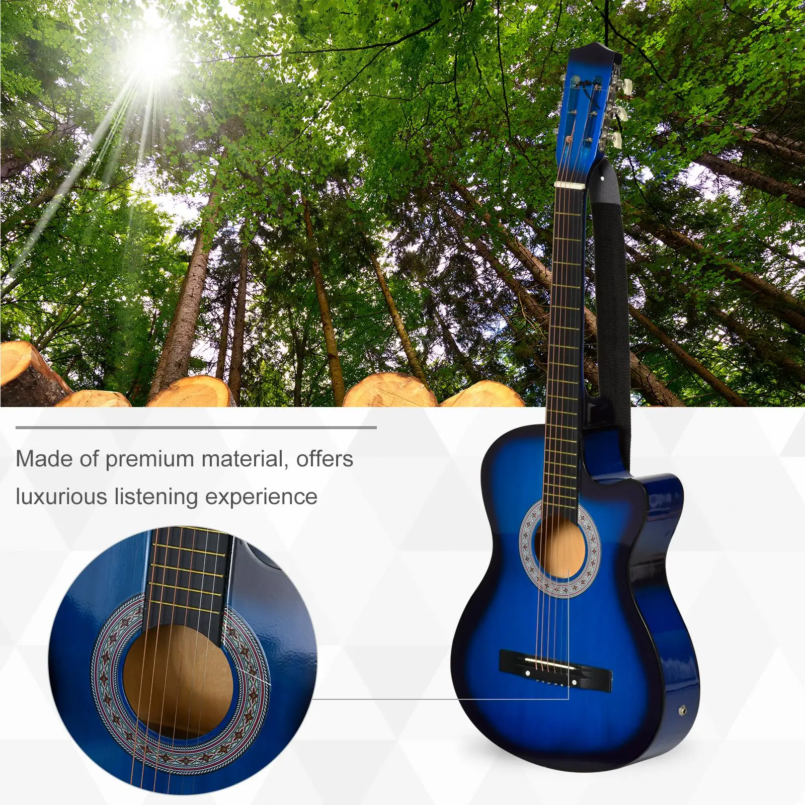 38 Inch Full Size Acoustic Electric Guitar, Gloss Finish, Blue - Image 5