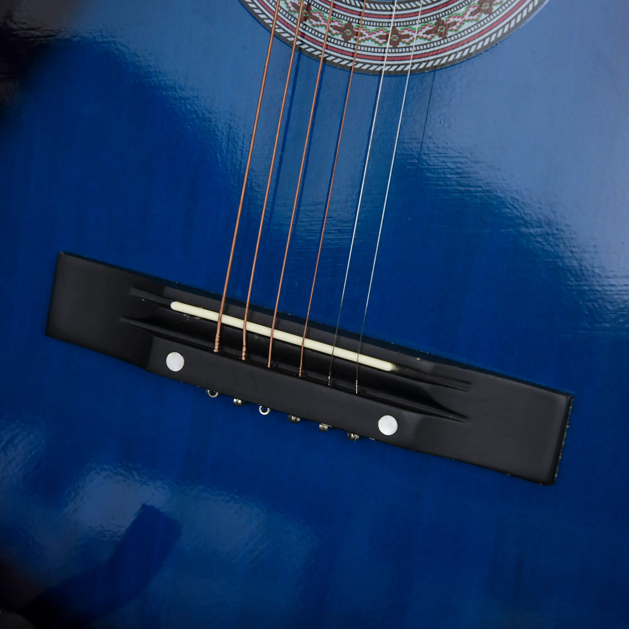 38 Inch Full Size Acoustic Electric Guitar, Gloss Finish, Blue - Image 9