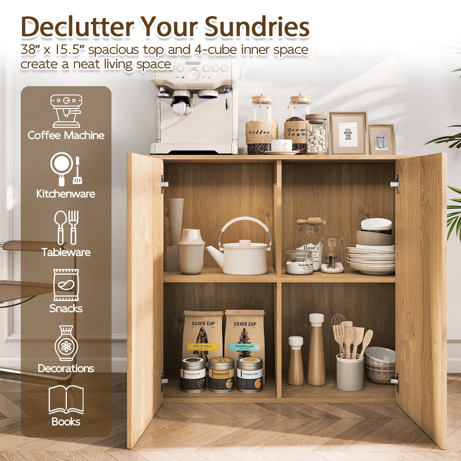 38" Modern Sideboard Cabinet With Storage, Natural - Image 7