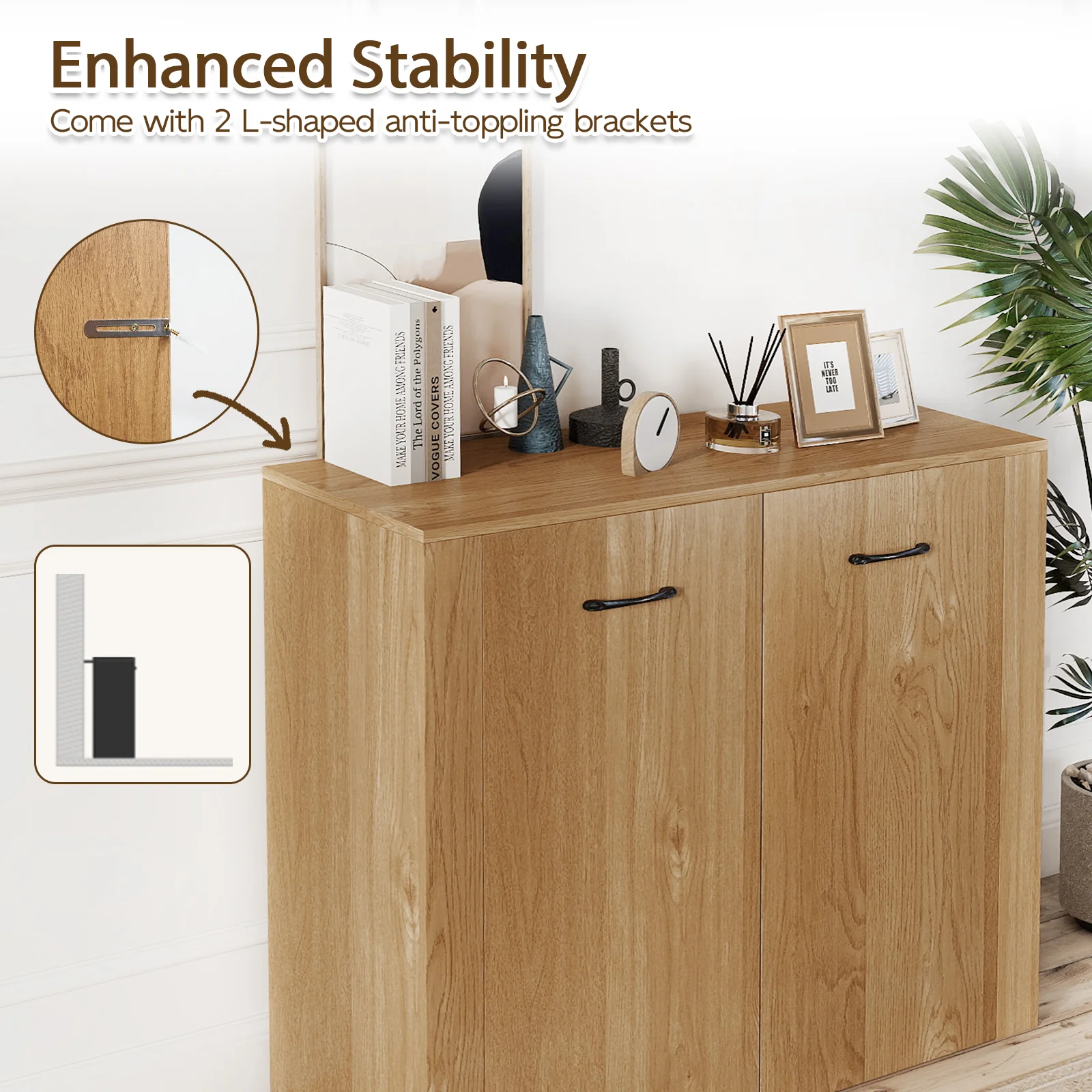 38" Modern Sideboard Cabinet With Storage, Natural - Image 9