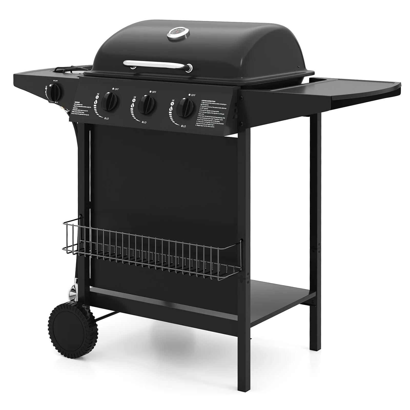 39,000 BTU Outdoor Burner Propane Gas Grill On Wheels, Black - Image 5