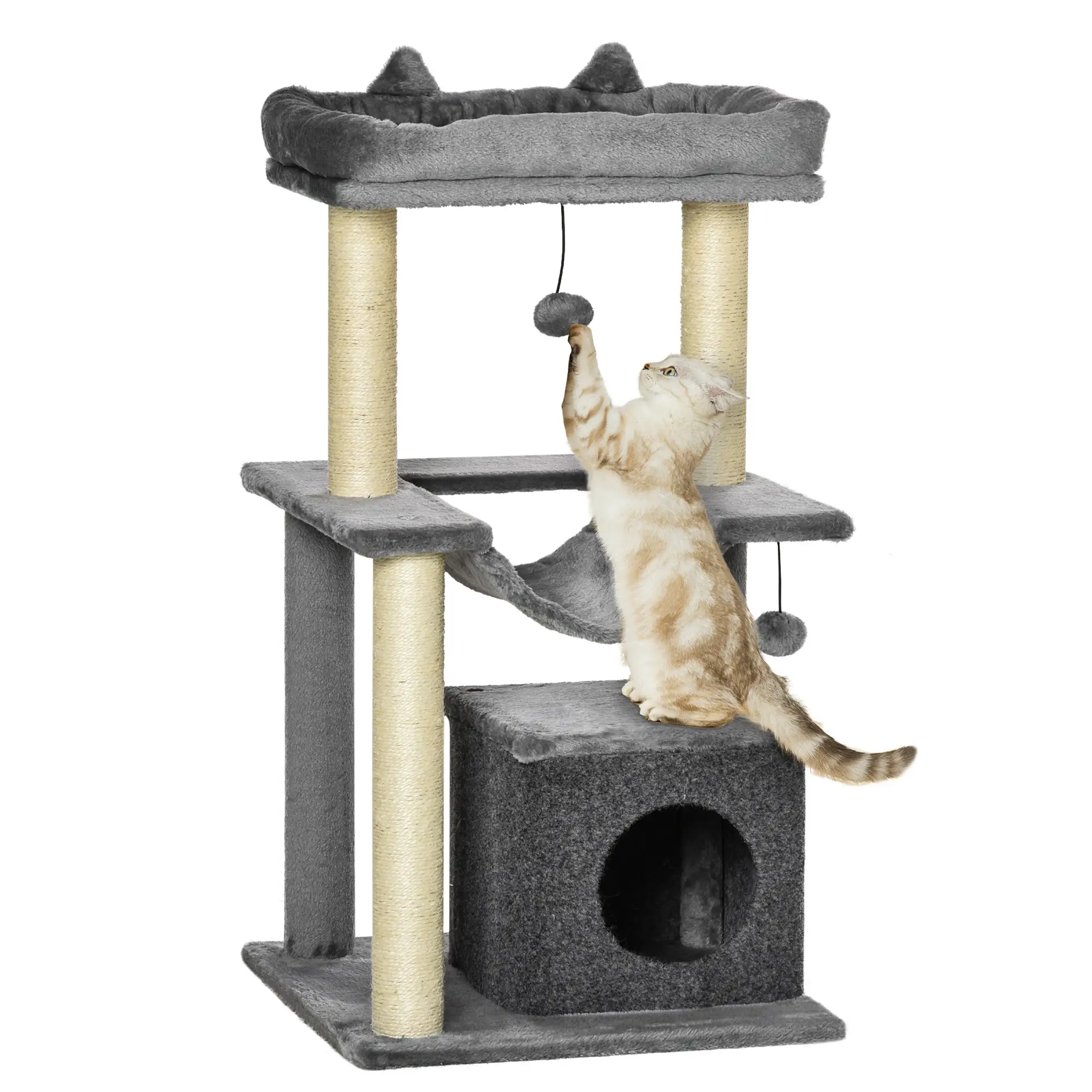 39.25'' Cat Tree Tower, Multi-Level Kitten House, Scratching Post, Gray