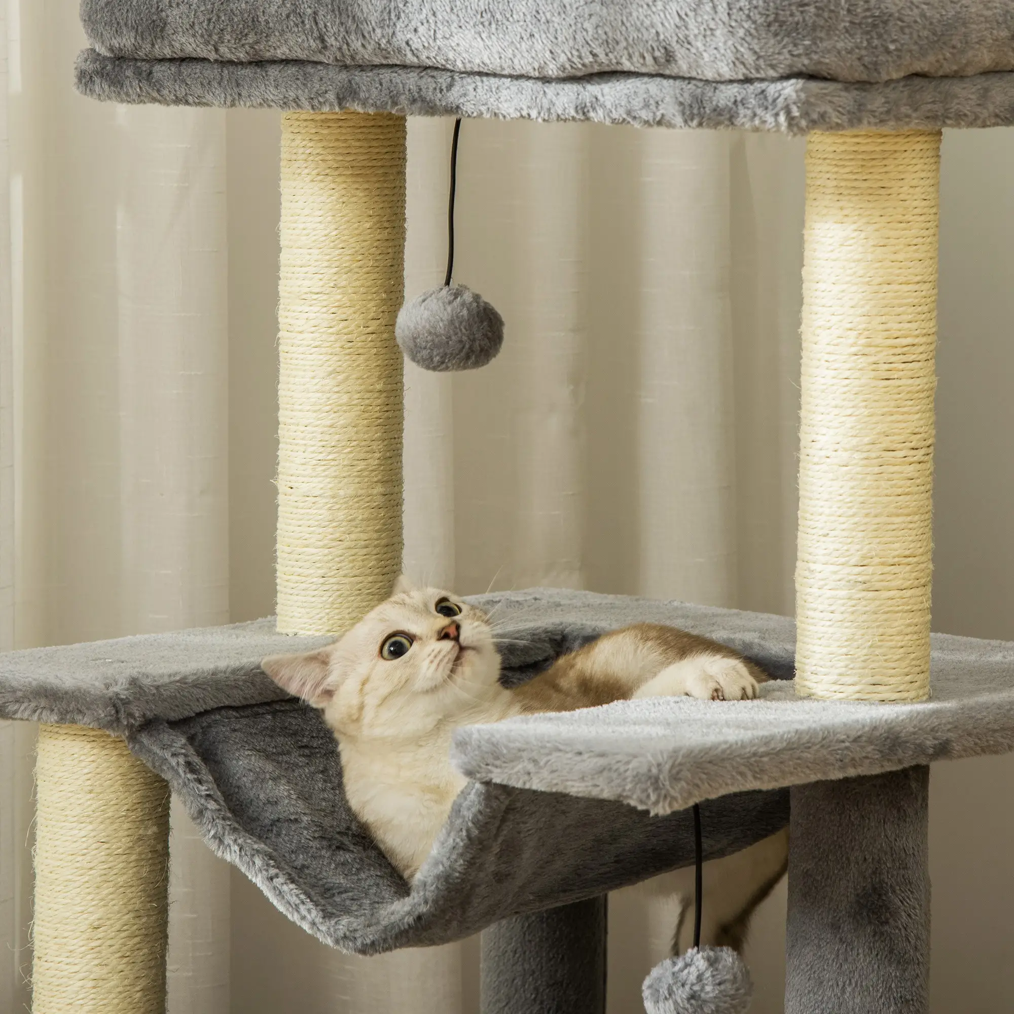 39.25'' Cat Tree Tower, Multi-Level Kitten House, Scratching Post, Gray - Image 10