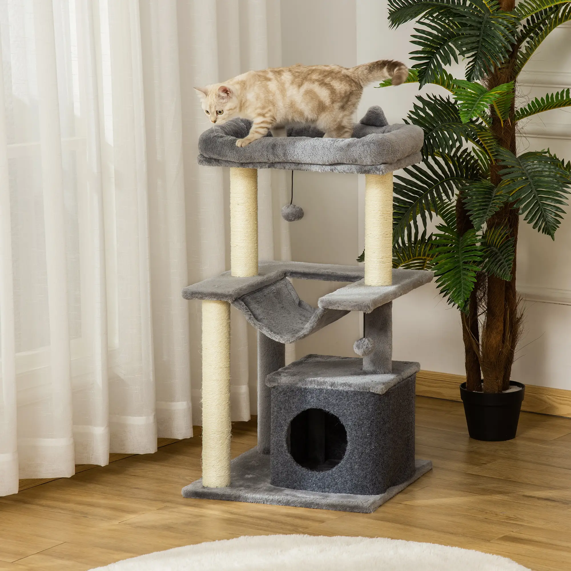 39.25'' Cat Tree Tower, Multi-Level Kitten House, Scratching Post, Gray - Image 2