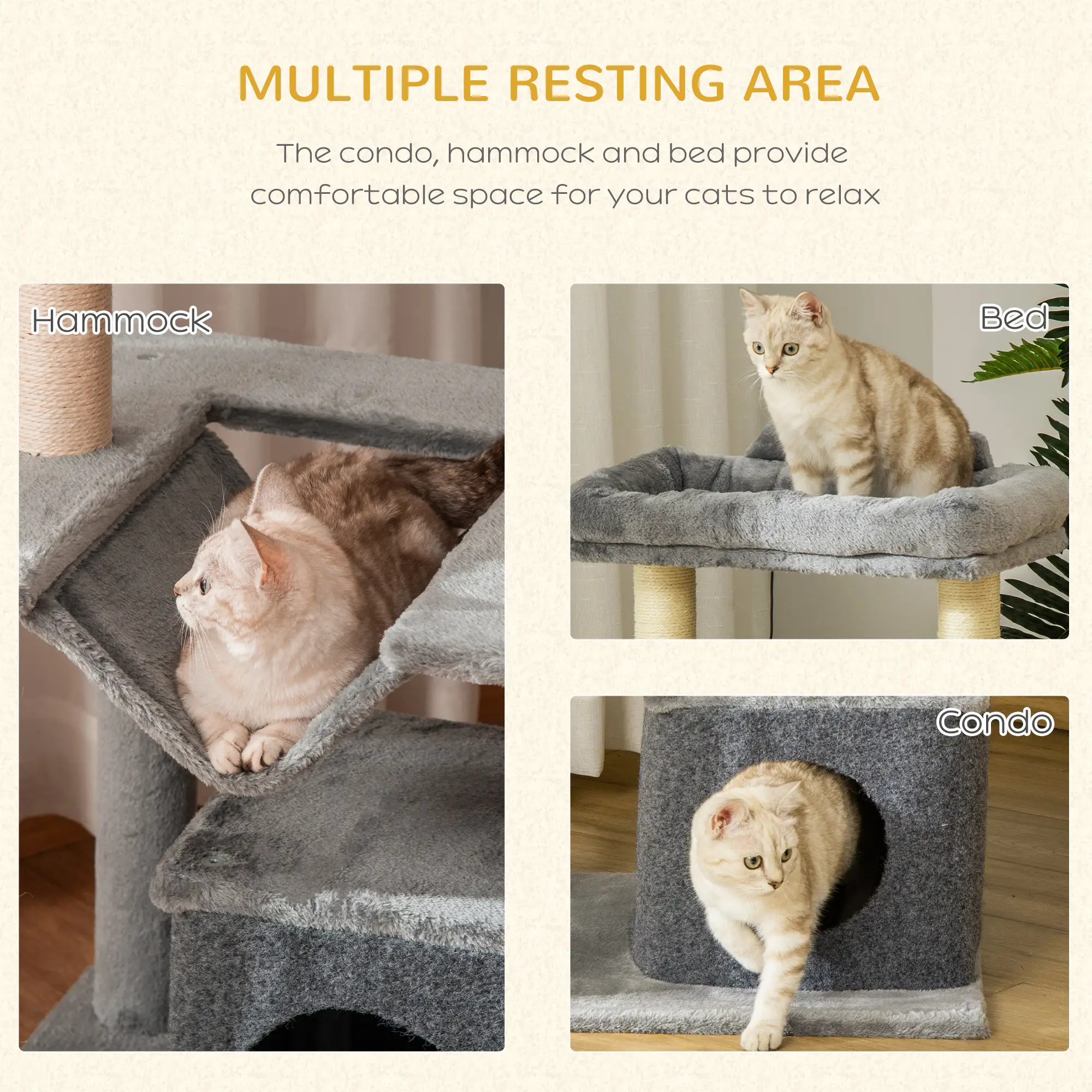 39.25'' Cat Tree Tower, Multi-Level Kitten House, Scratching Post, Gray - Image 5