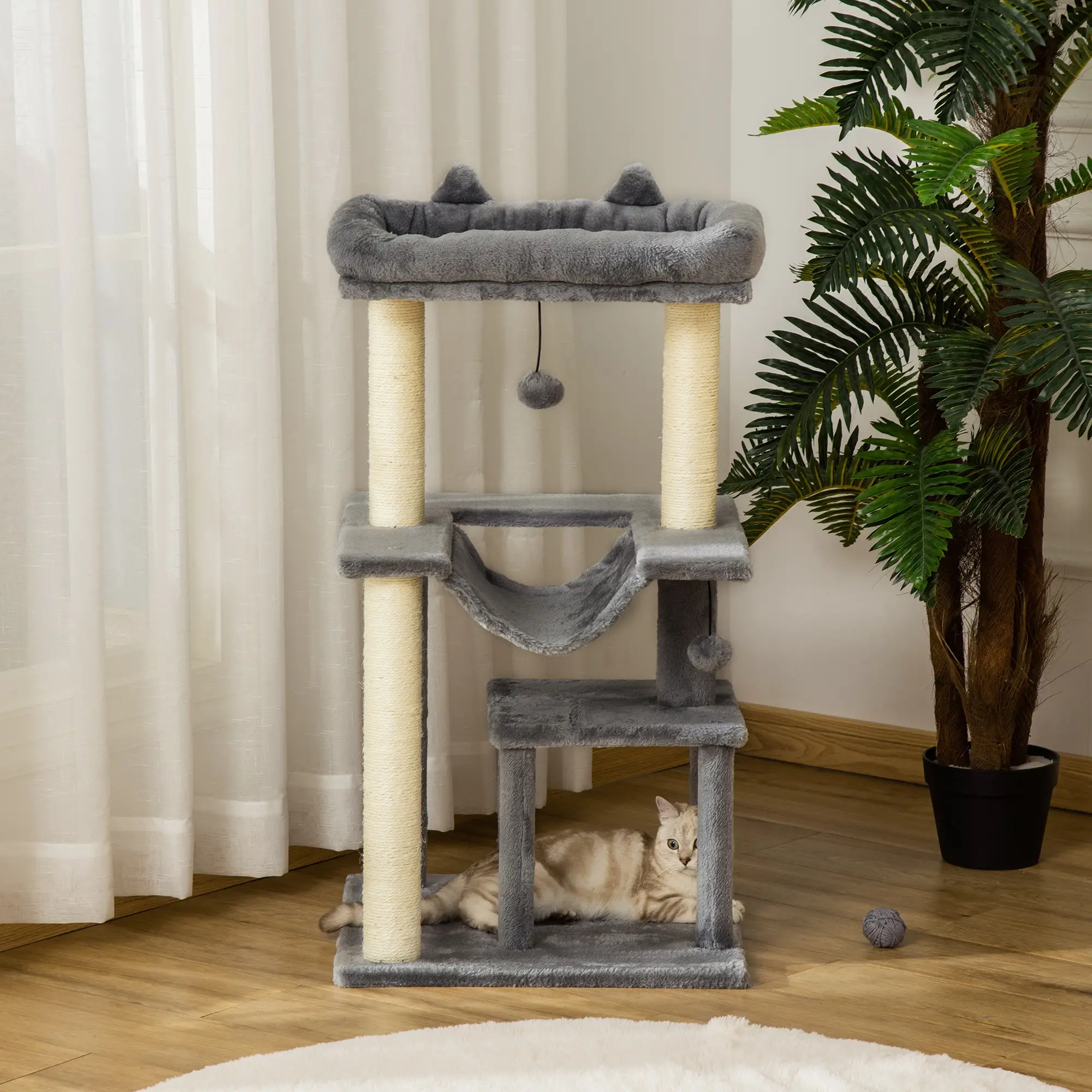 39.25'' Cat Tree Tower, Multi-Level Kitten House, Scratching Post, Gray - Image 8