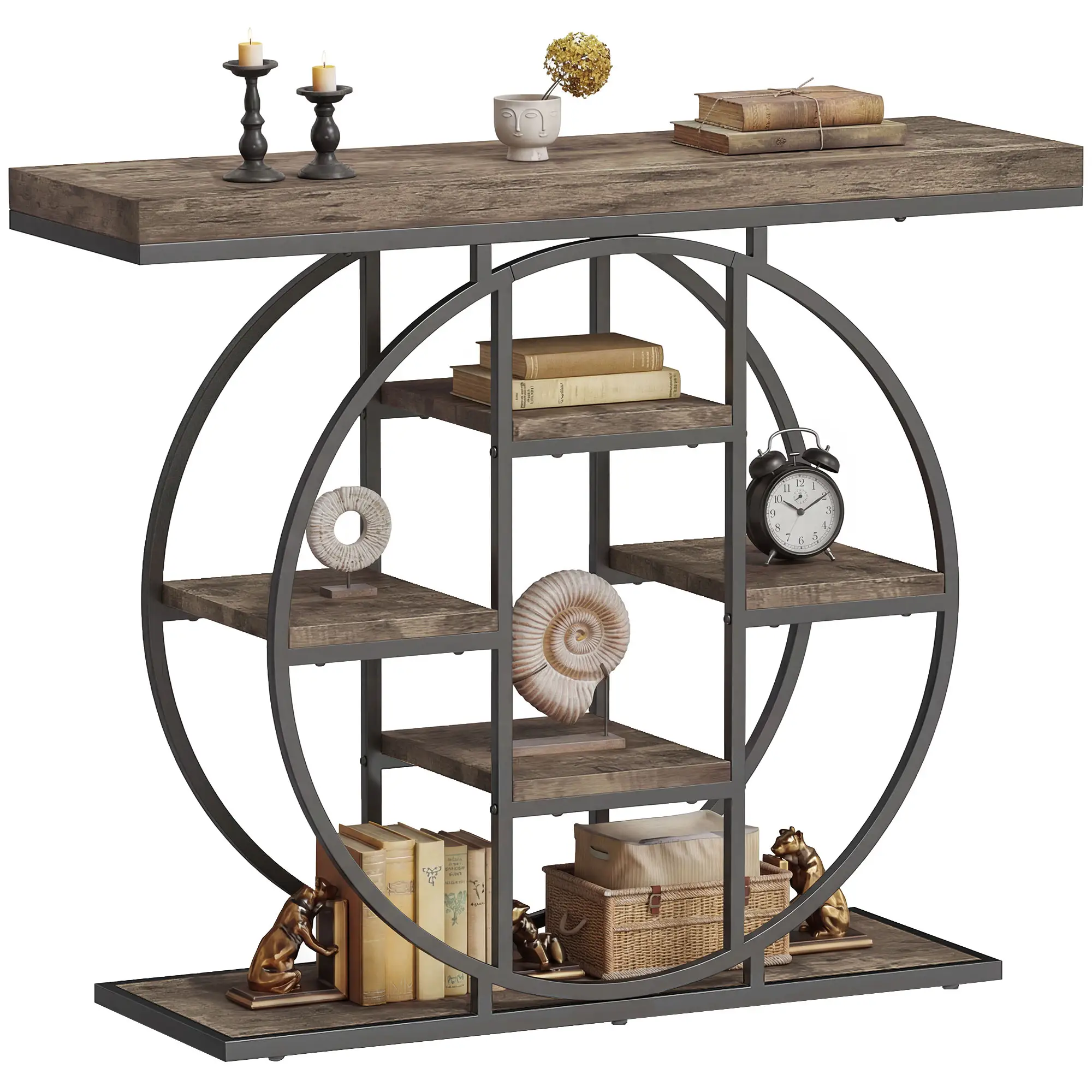 39.4" Console Table With Storage Shelves, Rustic Brown - Image 11
