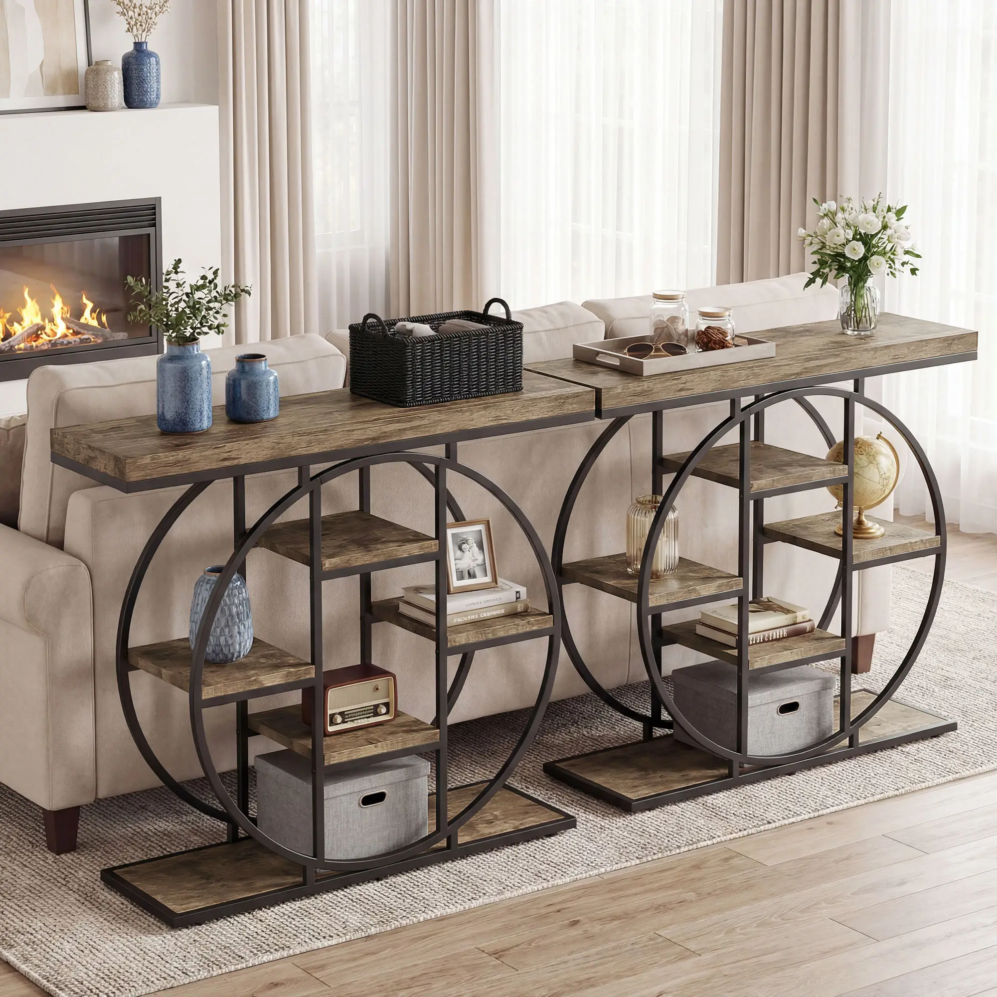 39.4" Console Table With Storage Shelves, Rustic Brown - Image 7