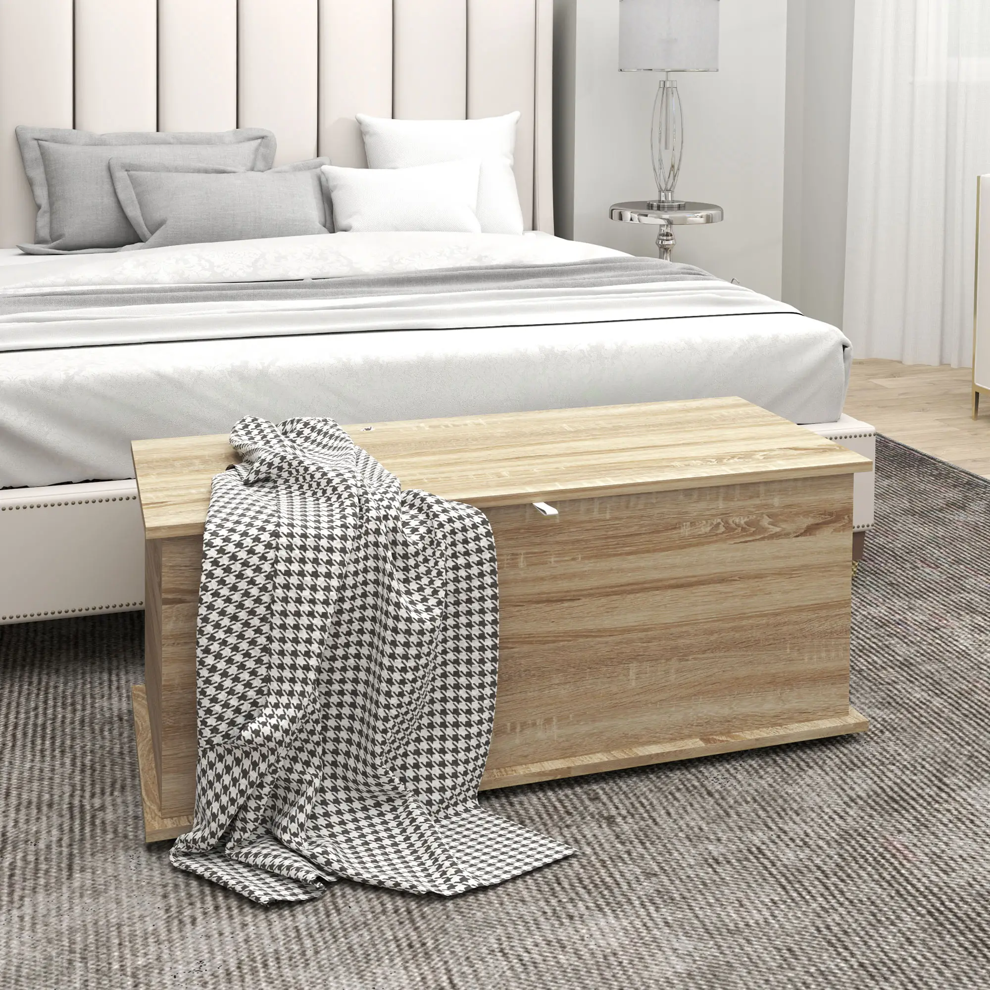 39.5" Storage Chest, Flip-Top Lid, Entryway Bench, Oak - Image 2
