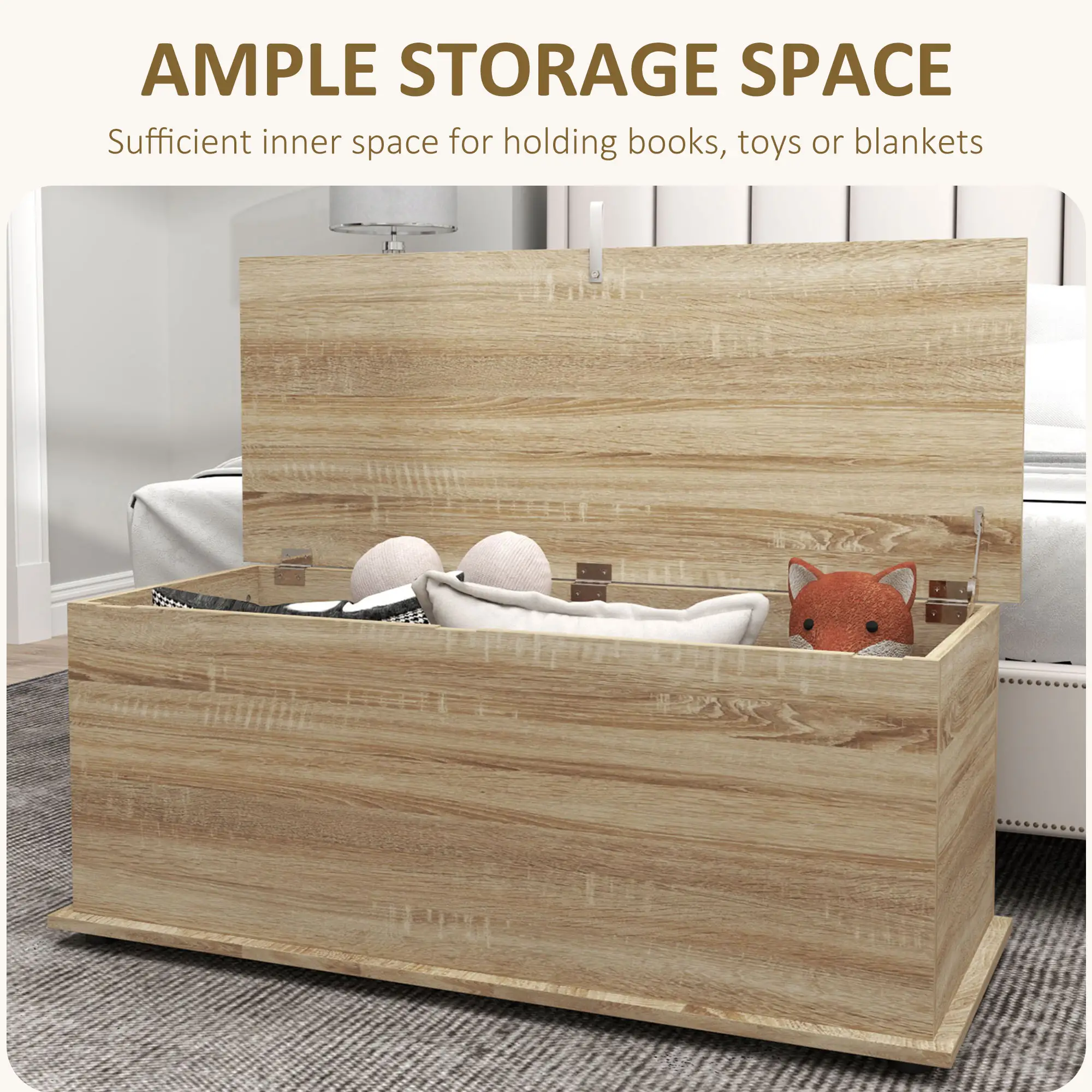 39.5" Storage Chest, Flip-Top Lid, Entryway Bench, Oak - Image 4