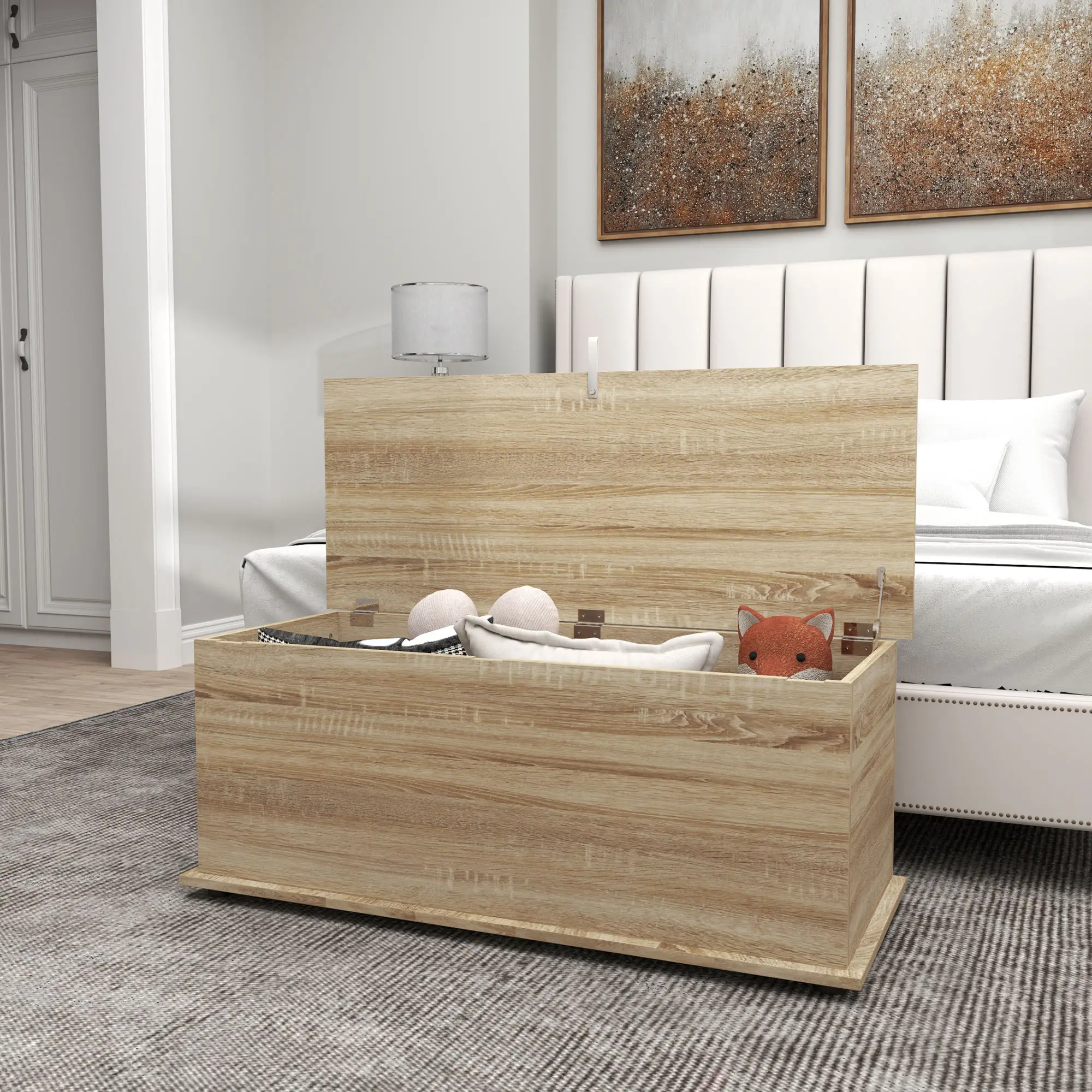 39.5" Storage Chest, Flip-Top Lid, Entryway Bench, Oak - Image 9