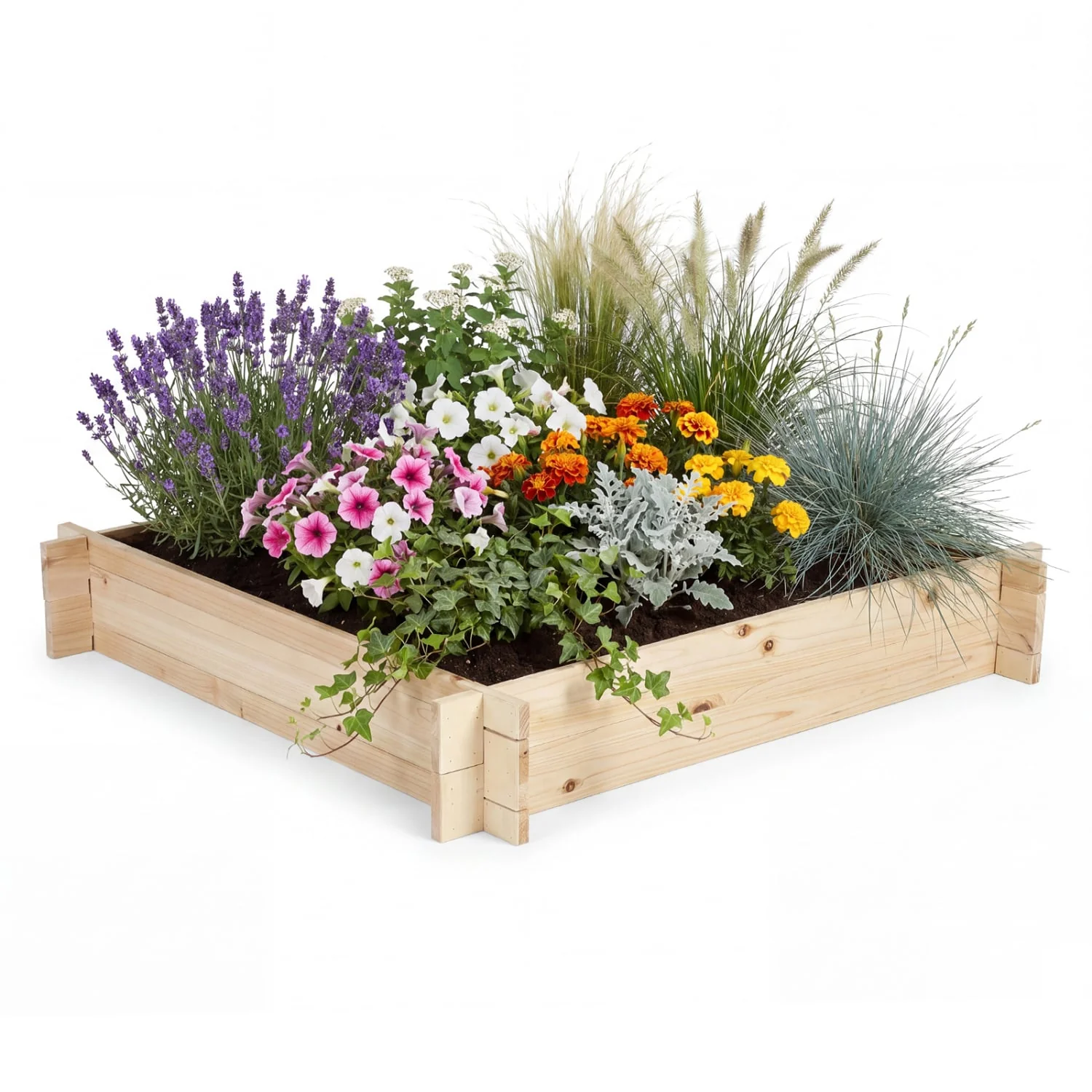 39.5In x 39.5In Square Wooden Raised Garden Bed