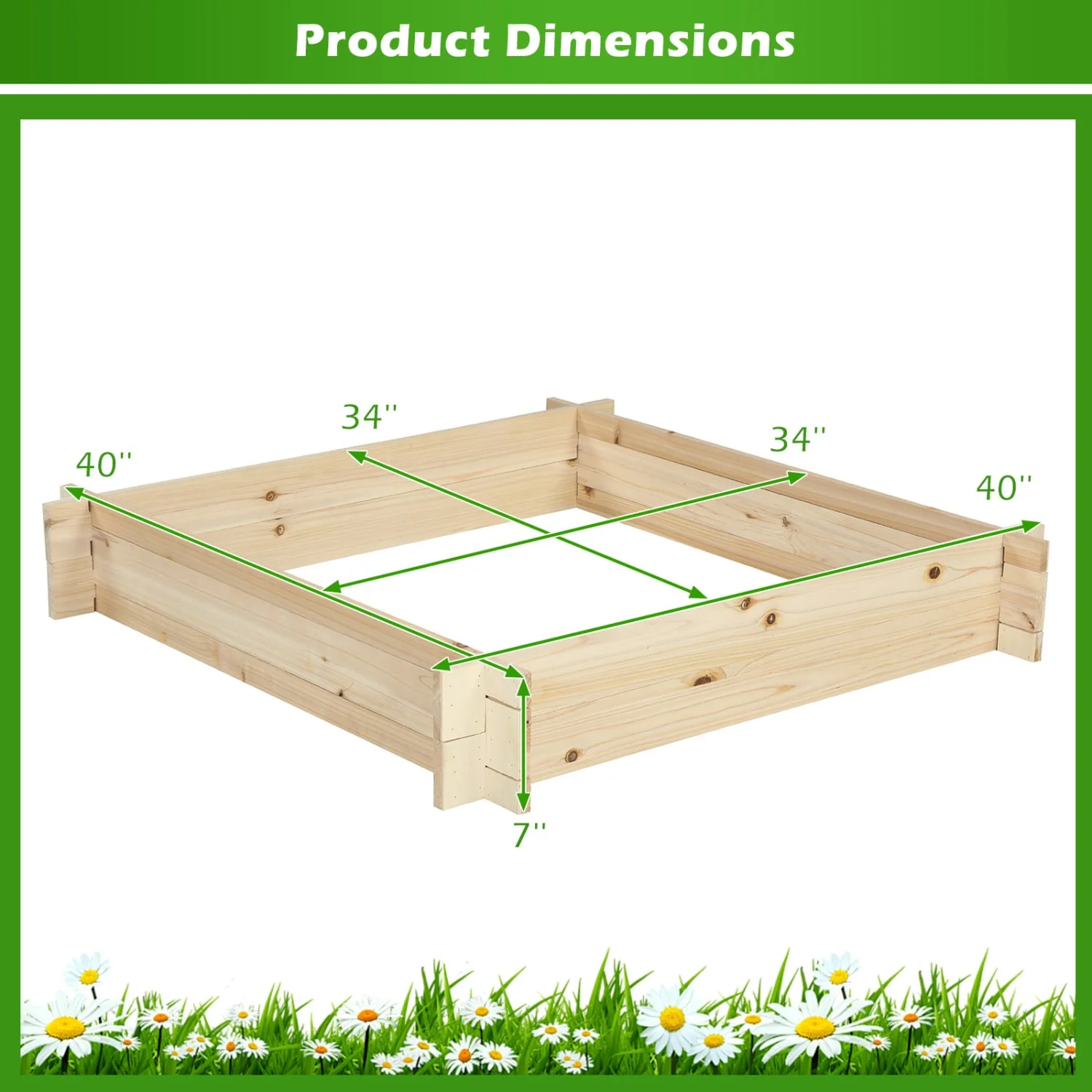 39.5In x 39.5In Square Wooden Raised Garden Bed - Image 5