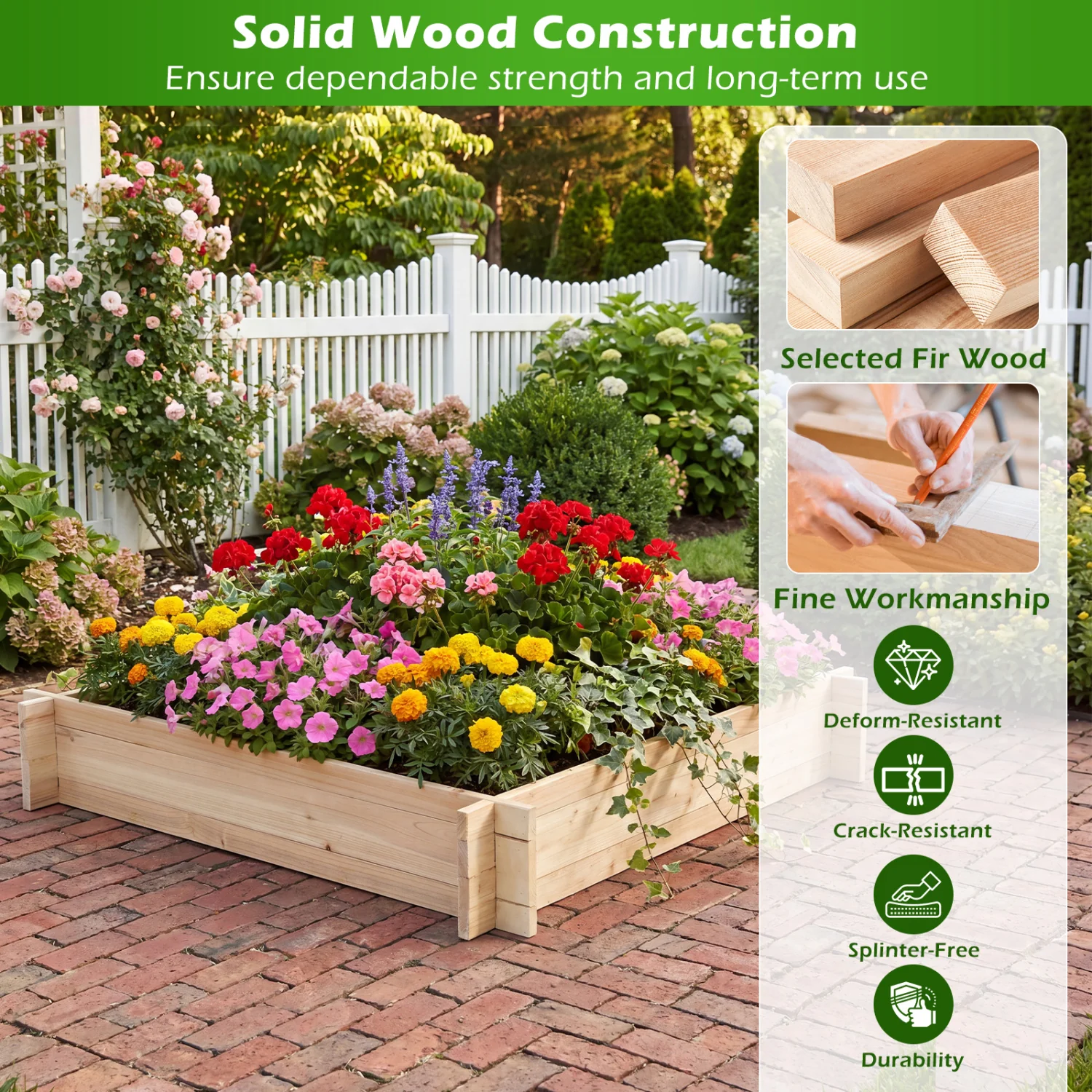 39.5In x 39.5In Square Wooden Raised Garden Bed - Image 7