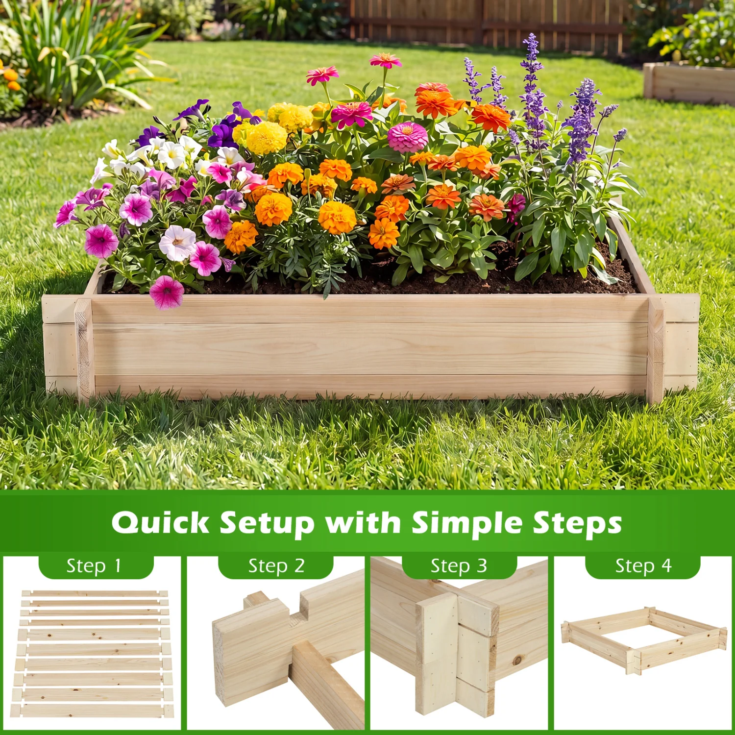 39.5In x 39.5In Square Wooden Raised Garden Bed - Image 9