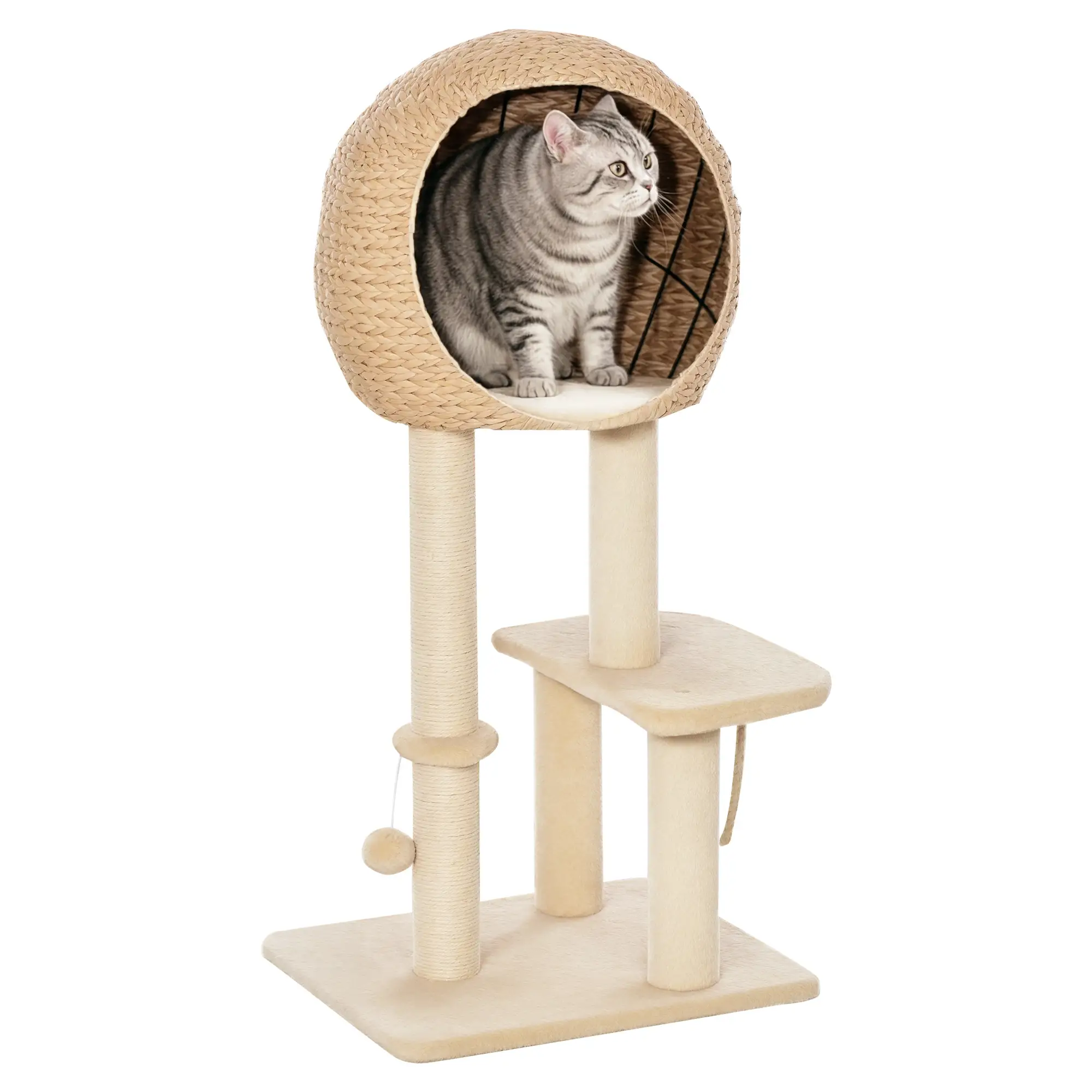 39" Cat Tree with Scratching Post, Condo, Plush Perch, Beige - Image 11