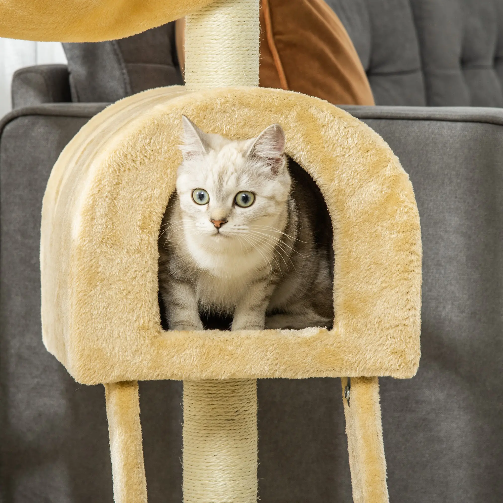 39" Deluxe Cat Tree Tower, Scratching Post, Kitten Condo, Deep Cream - Image 10