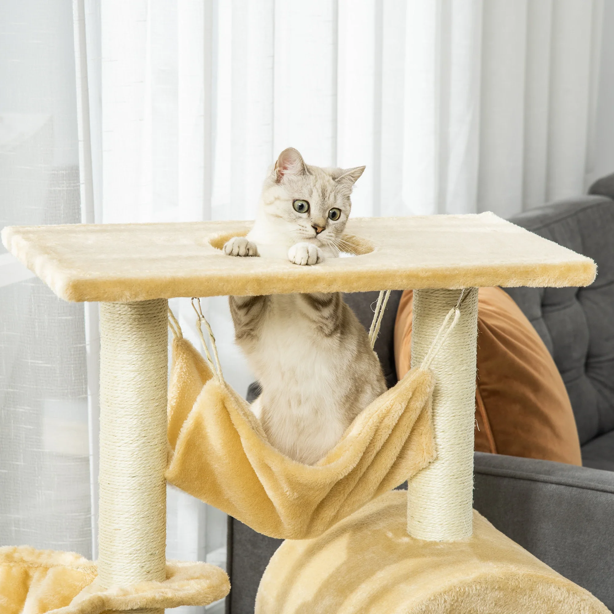 39" Deluxe Cat Tree Tower, Scratching Post, Kitten Condo, Deep Cream - Image 7