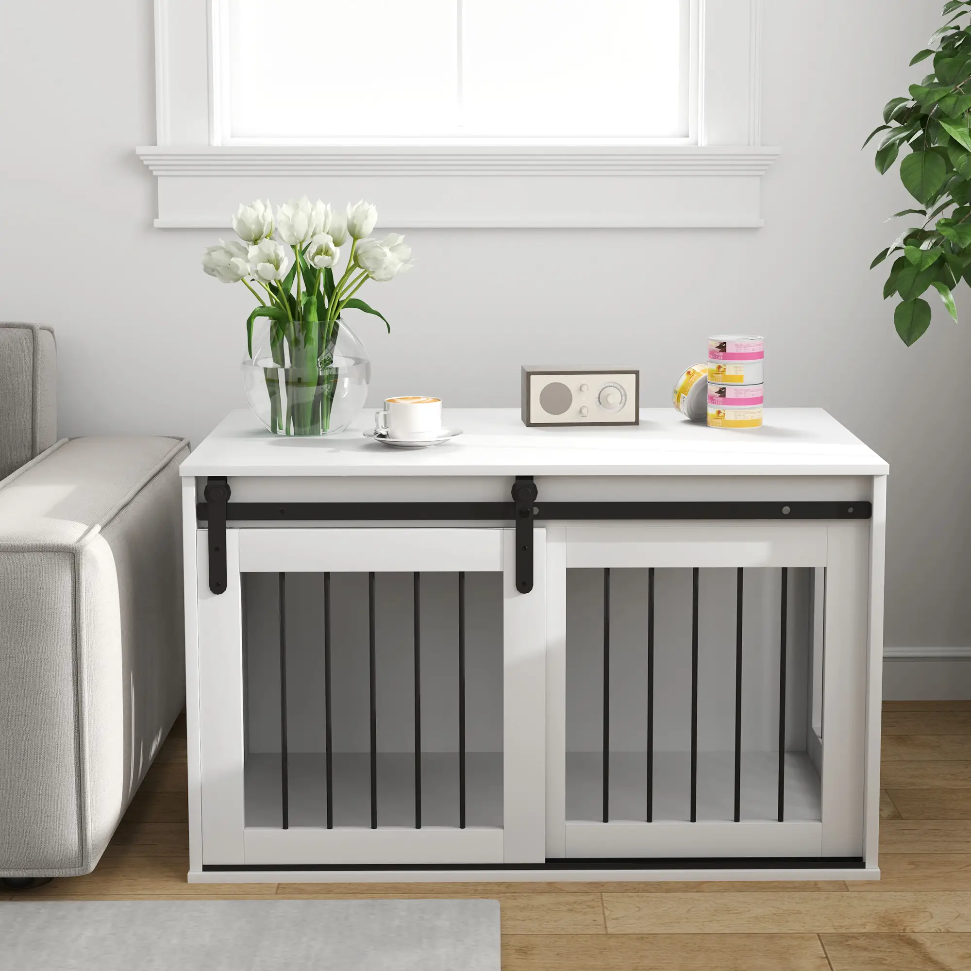 39" Dog Crate Furniture, End Side Table for Large Dogs, White - Image 10