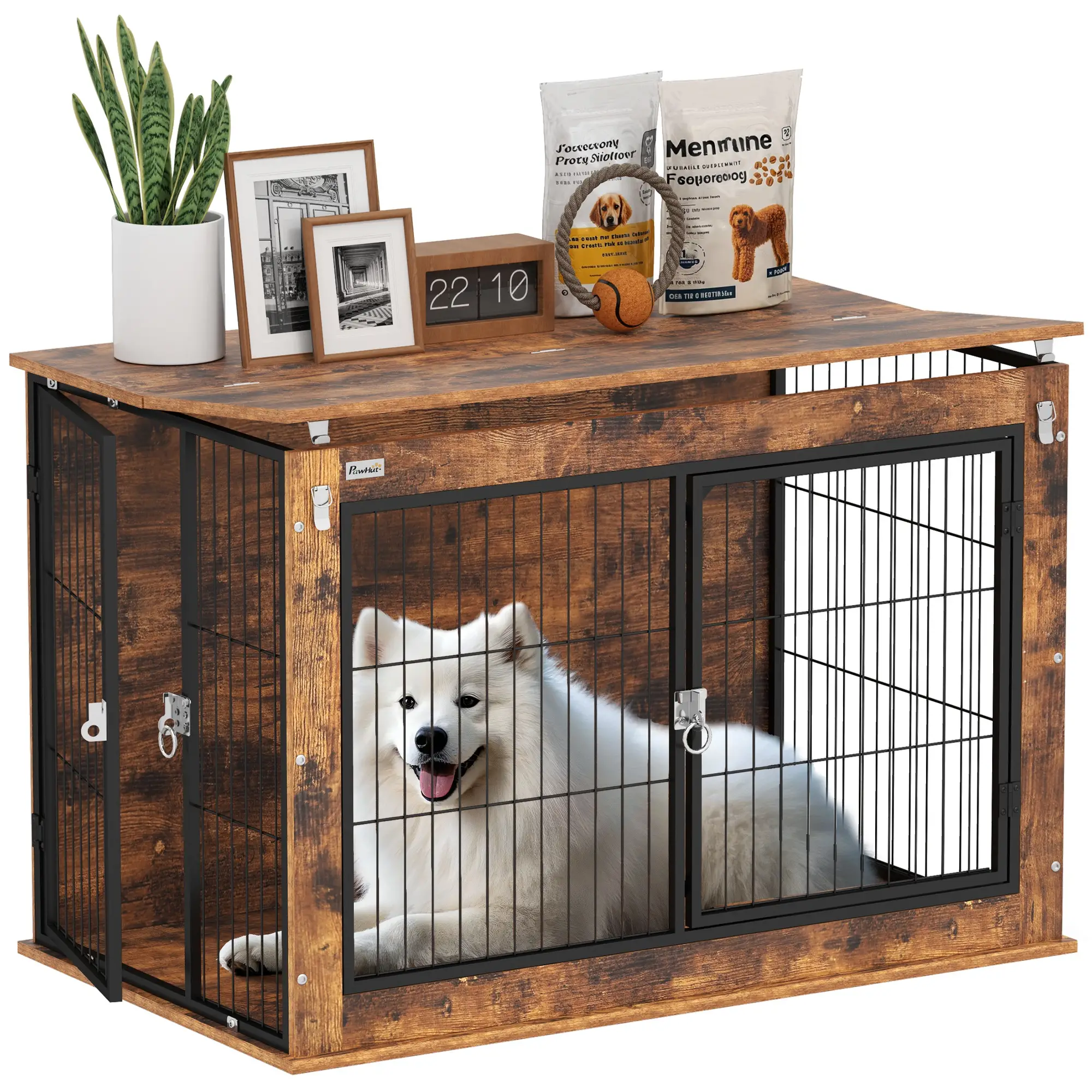 39" Dog Crate Furniture, Flip-up Top, 2 Doors, Rustic Brown - Image 11