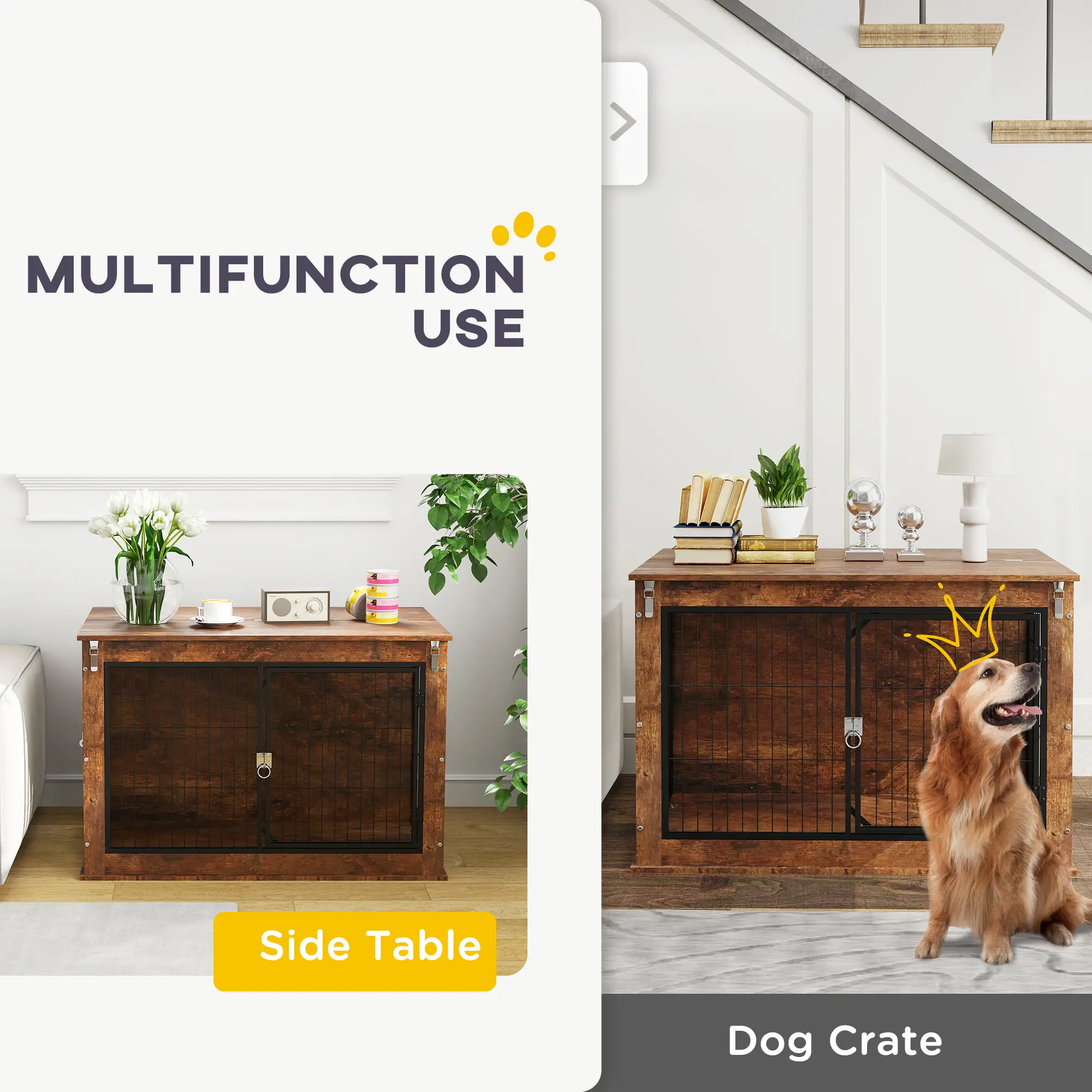 39" Dog Crate Furniture, Flip-up Top, 2 Doors, Rustic Brown - Image 4