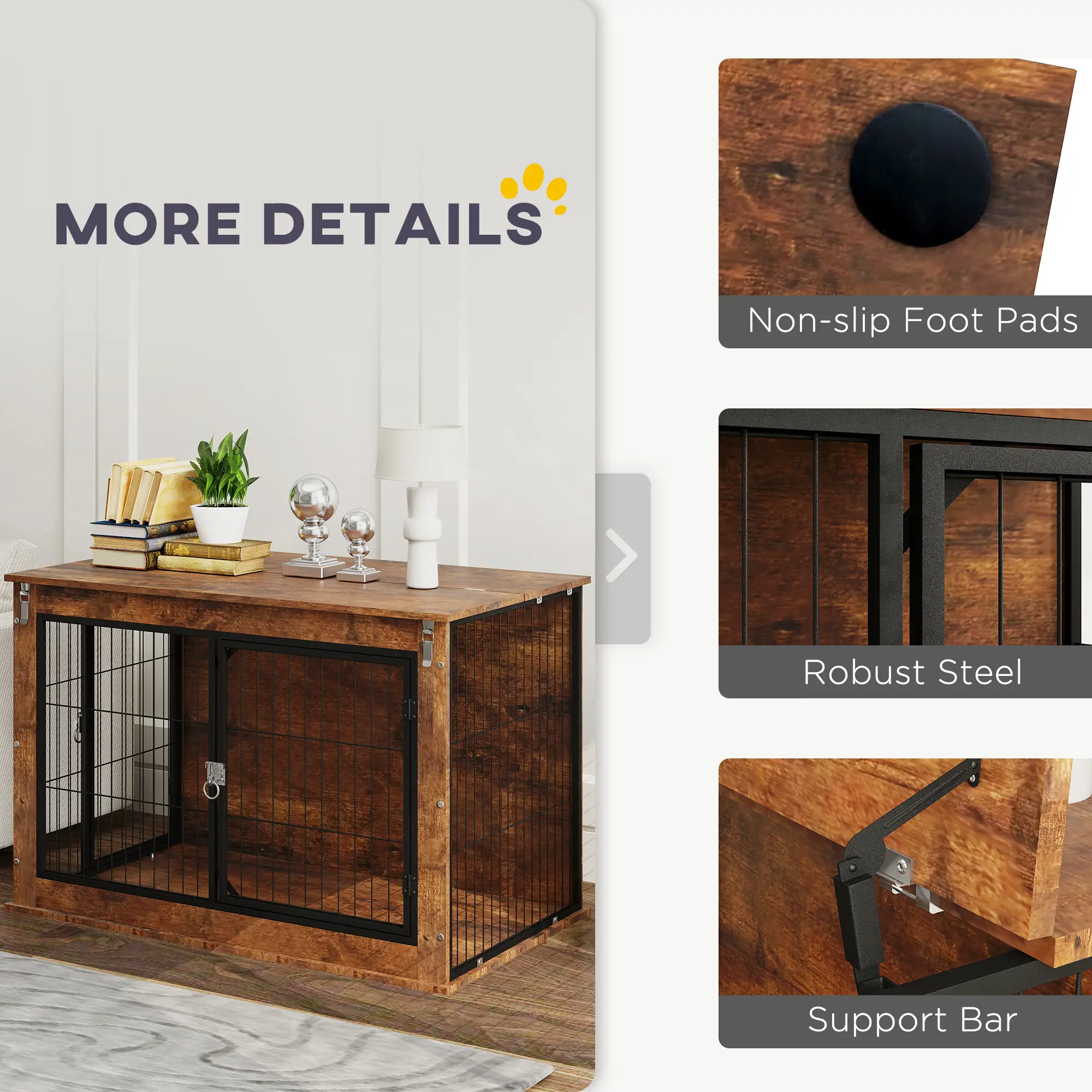 39" Dog Crate Furniture, Flip-up Top, 2 Doors, Rustic Brown - Image 7