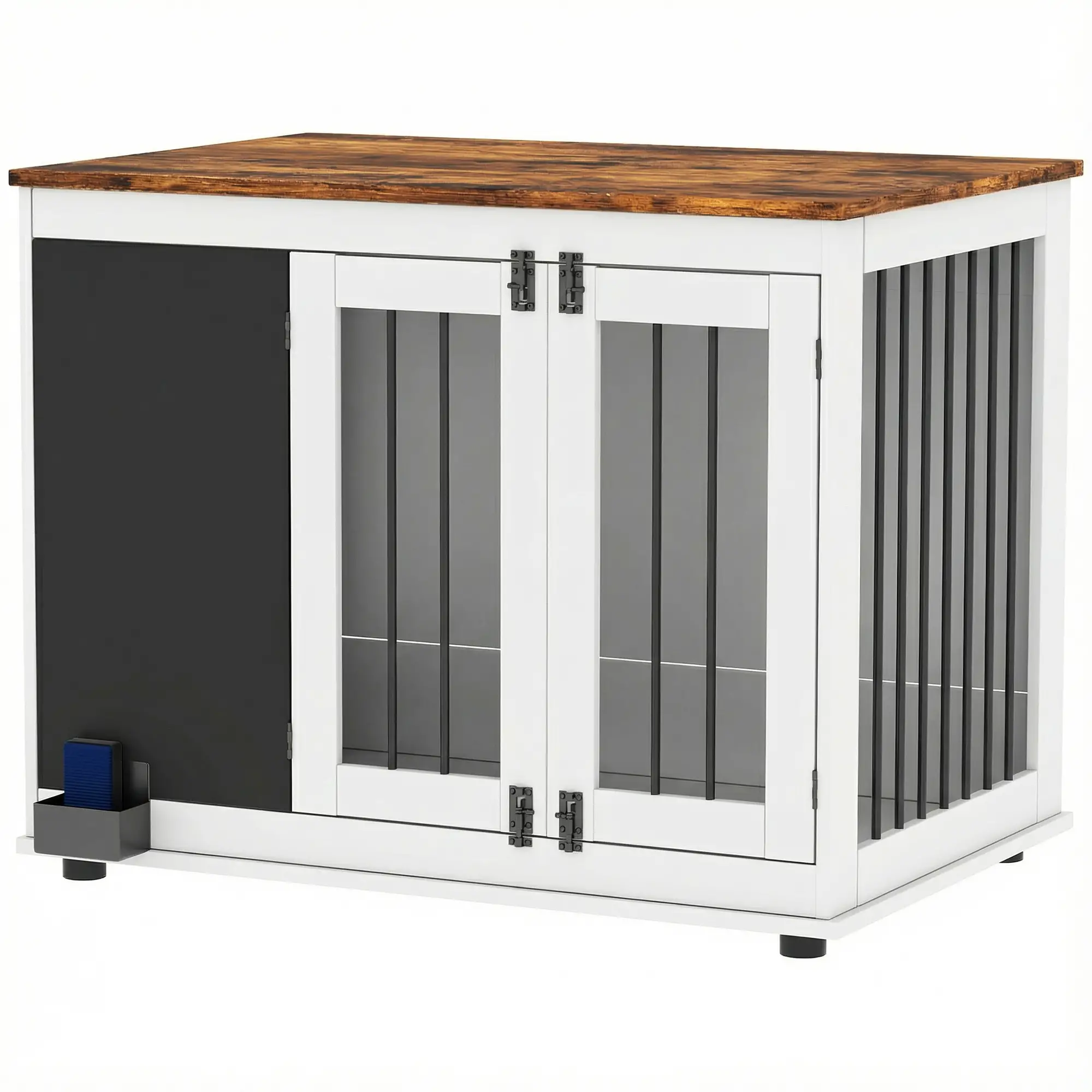 39" Dog Crate Furniture, Side End Table, Large Dogs, Blackboard, 3 Doors, White