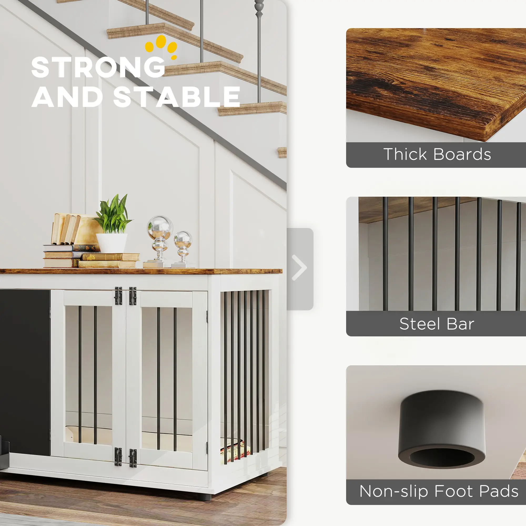 39" Dog Crate Furniture, Side End Table, Large Dogs, Blackboard, 3 Doors, White - Image 6