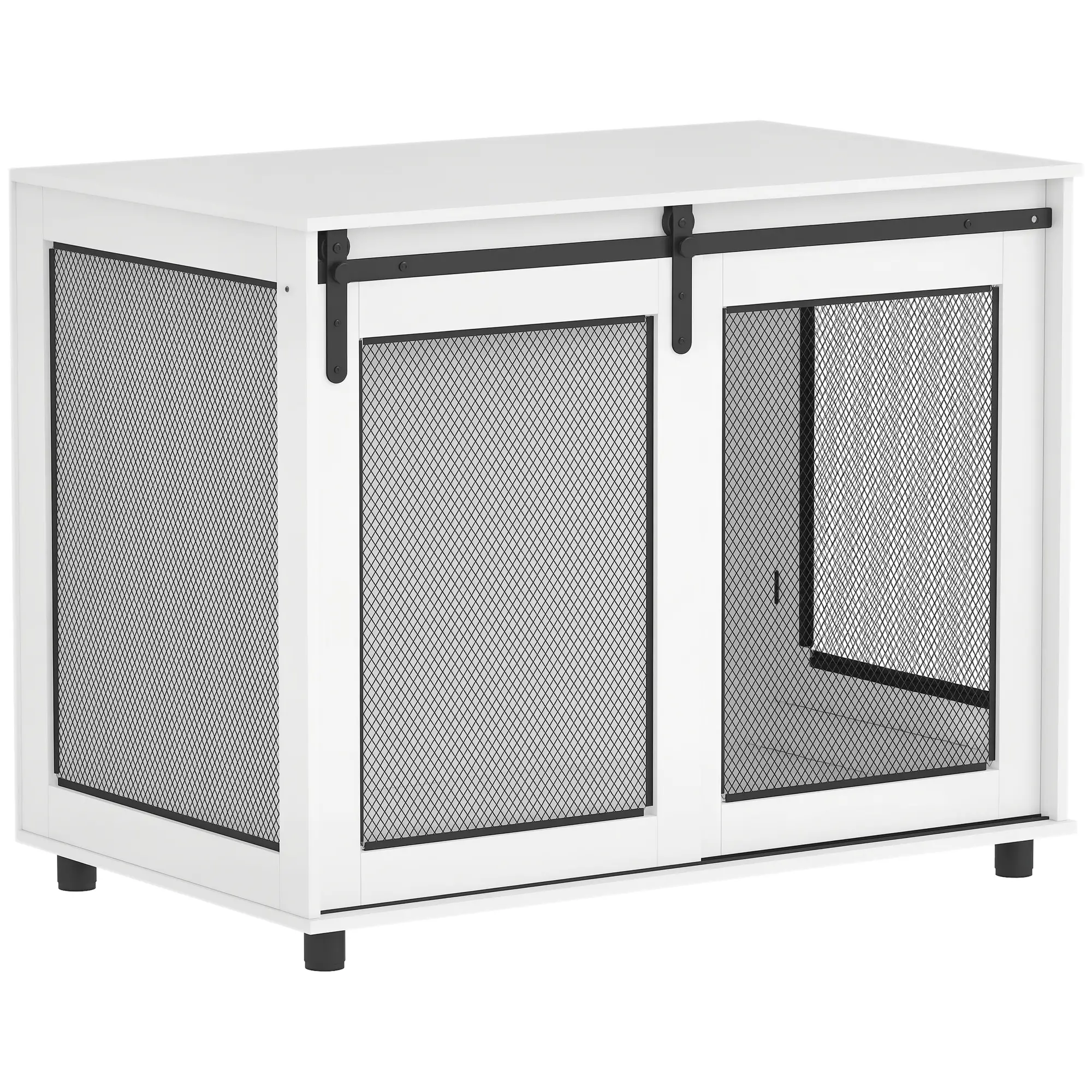 39" Dog Crate Furniture, Sliding Barn Door, Large Dog Cage End Table, White - Image 11