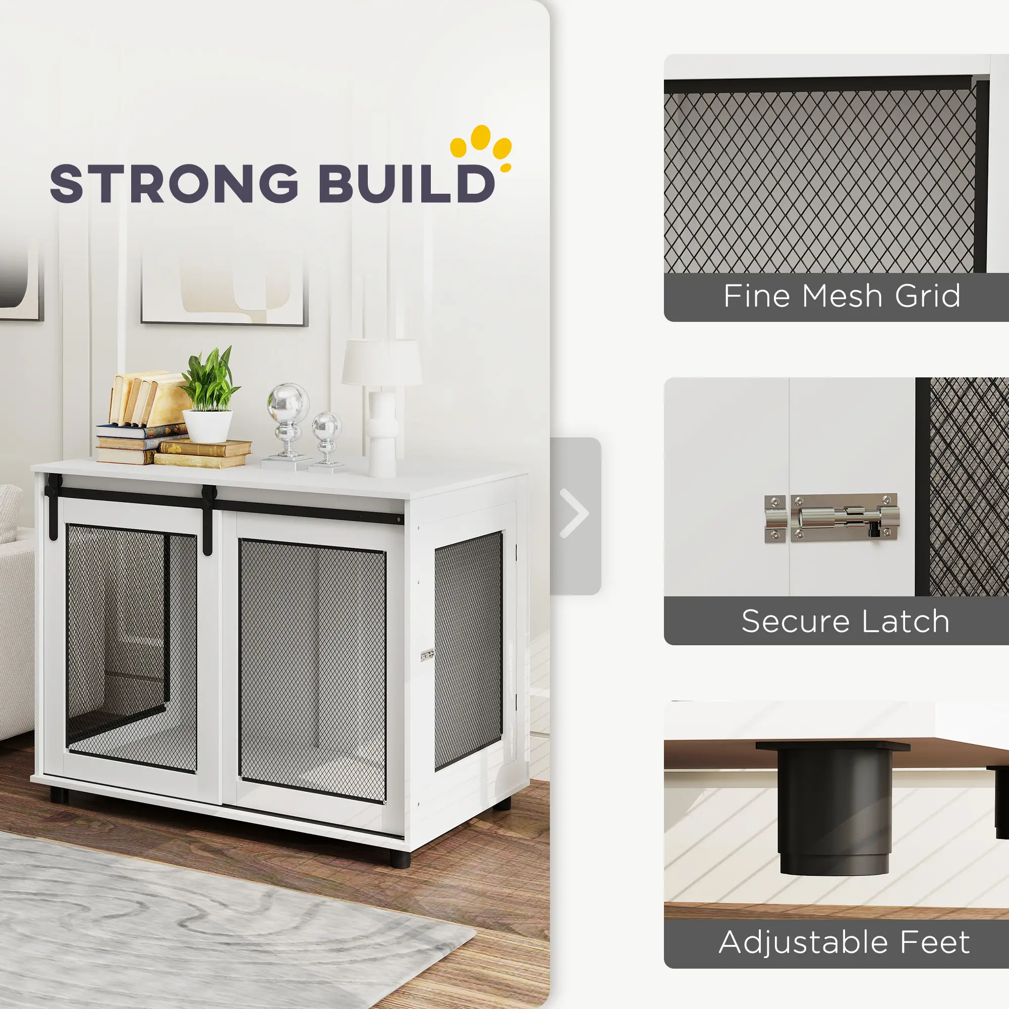 39" Dog Crate Furniture, Sliding Barn Door, Large Dog Cage End Table, White - Image 5