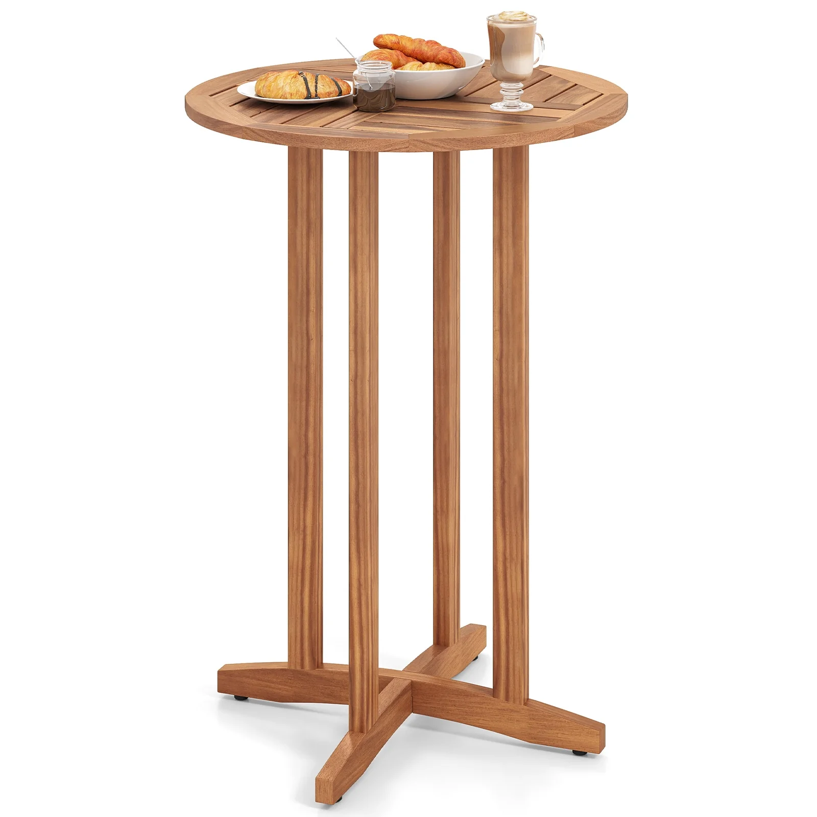 39 Inch Acacia Wood Bar Table, Slatted Table Top, Natural