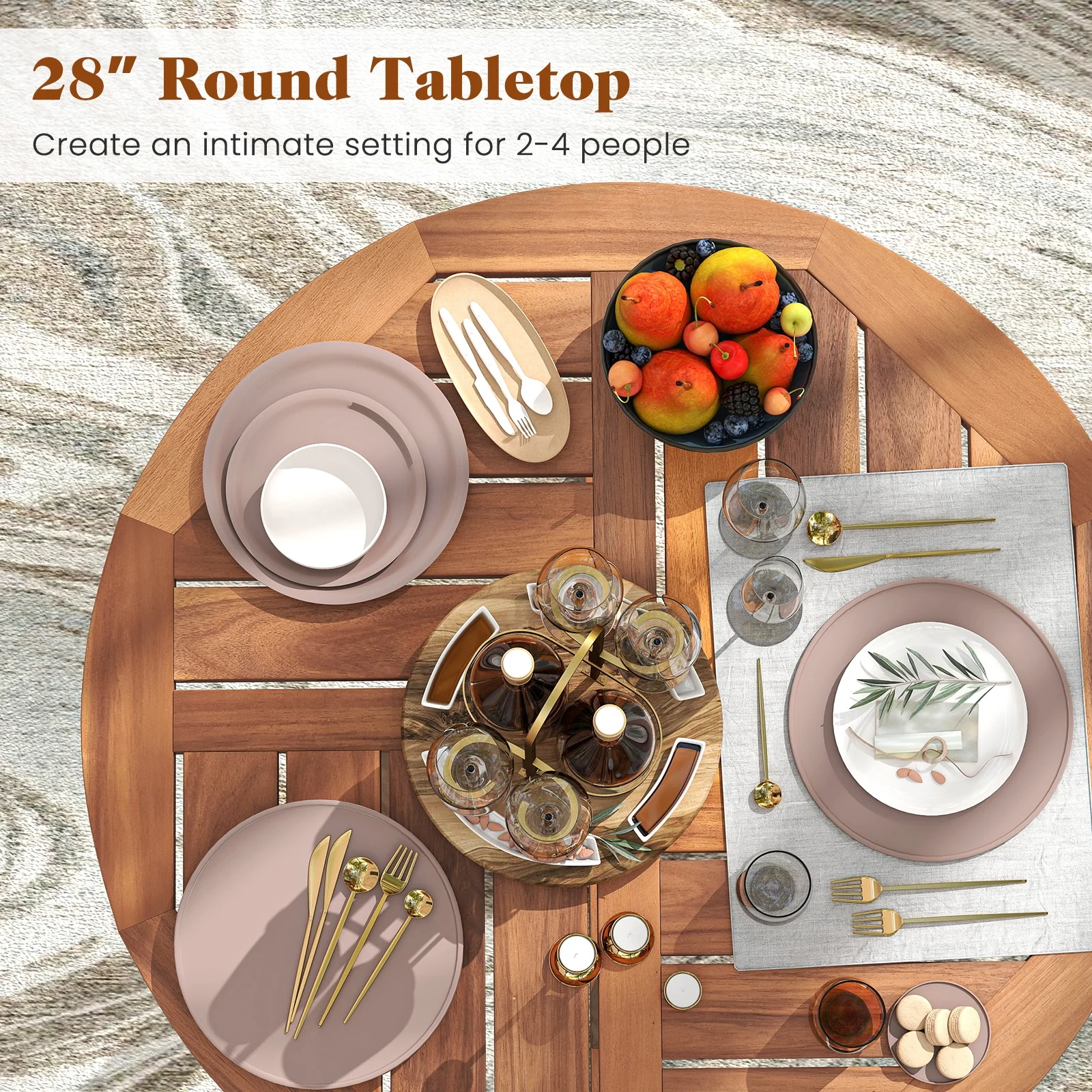 39 Inch Acacia Wood Bar Table, Slatted Table Top, Natural - Image 8