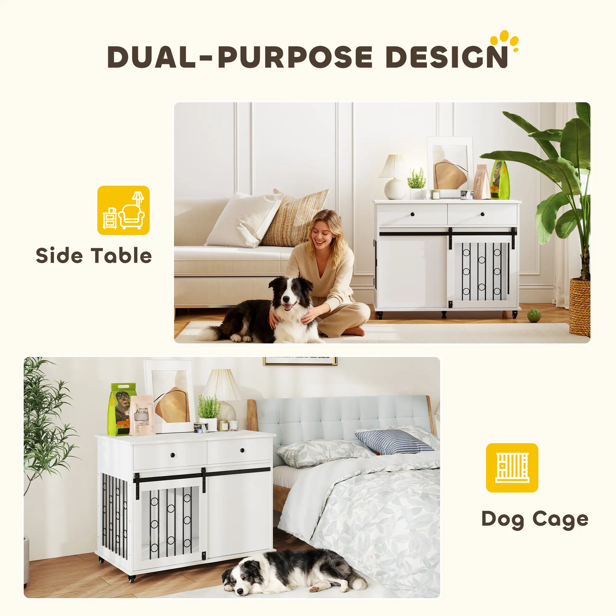39 Inch Dog Crate Furniture, Indoor Kennel with Drawers, Wheels, Oak - Image 4