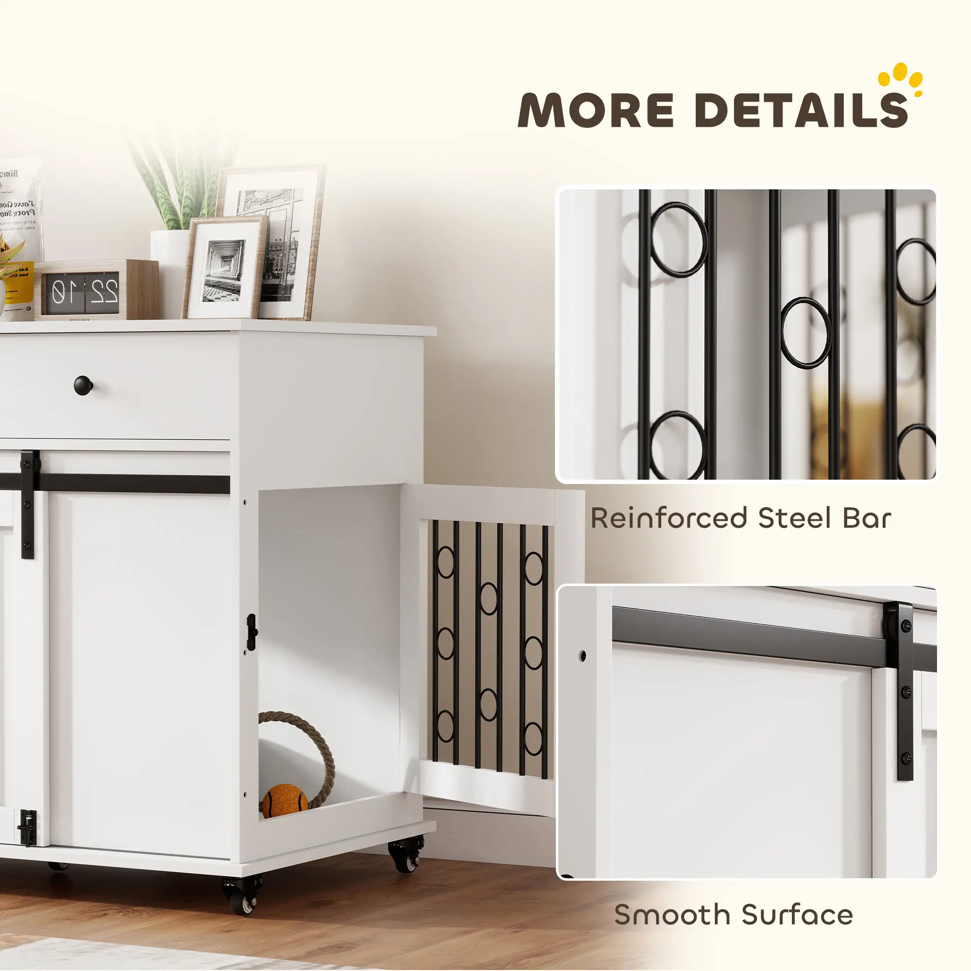39 Inch Dog Crate Furniture, Indoor Kennel with Drawers, Wheels, Oak - Image 9