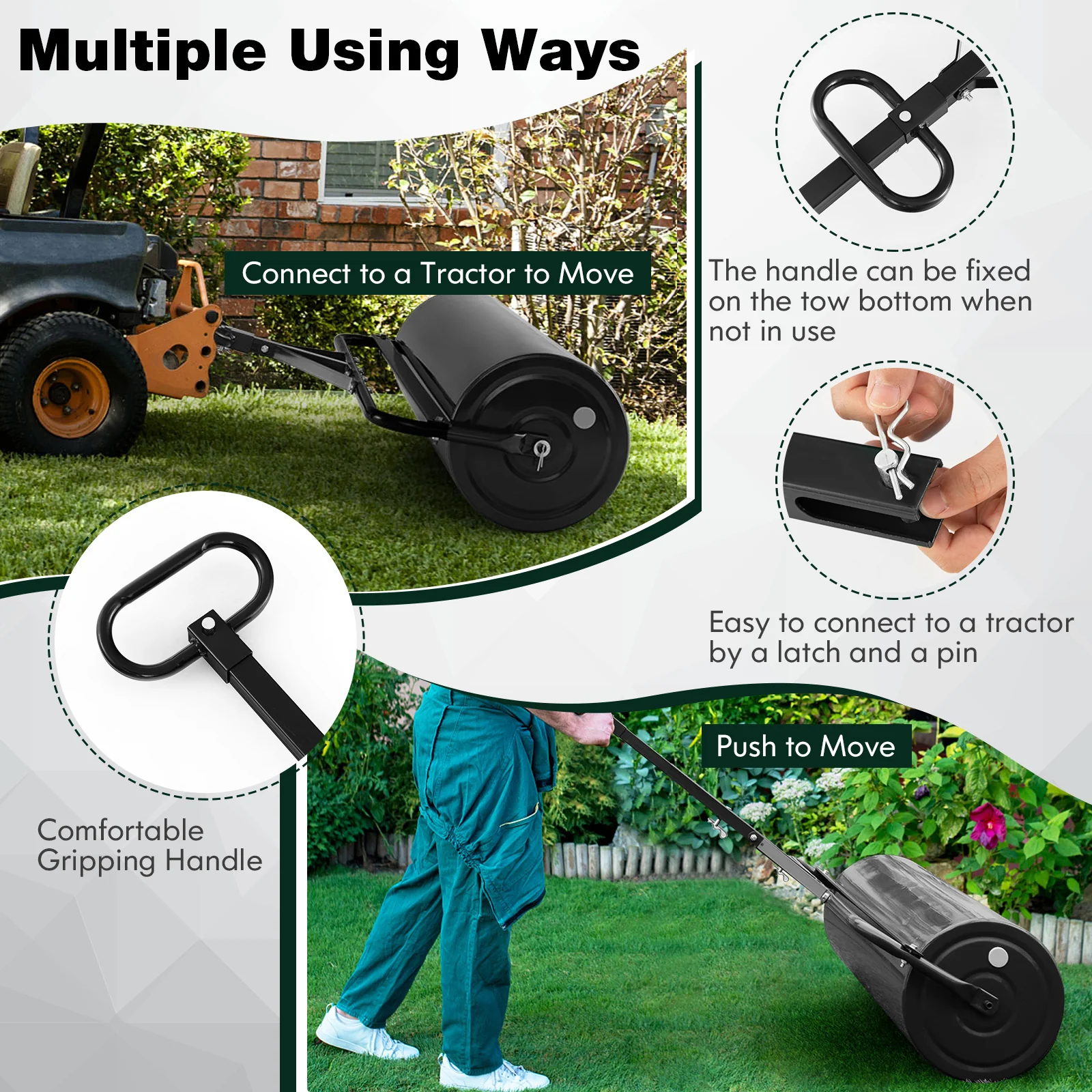 39 Inch Wide Push Tow Lawn Roller, Black - Image 10