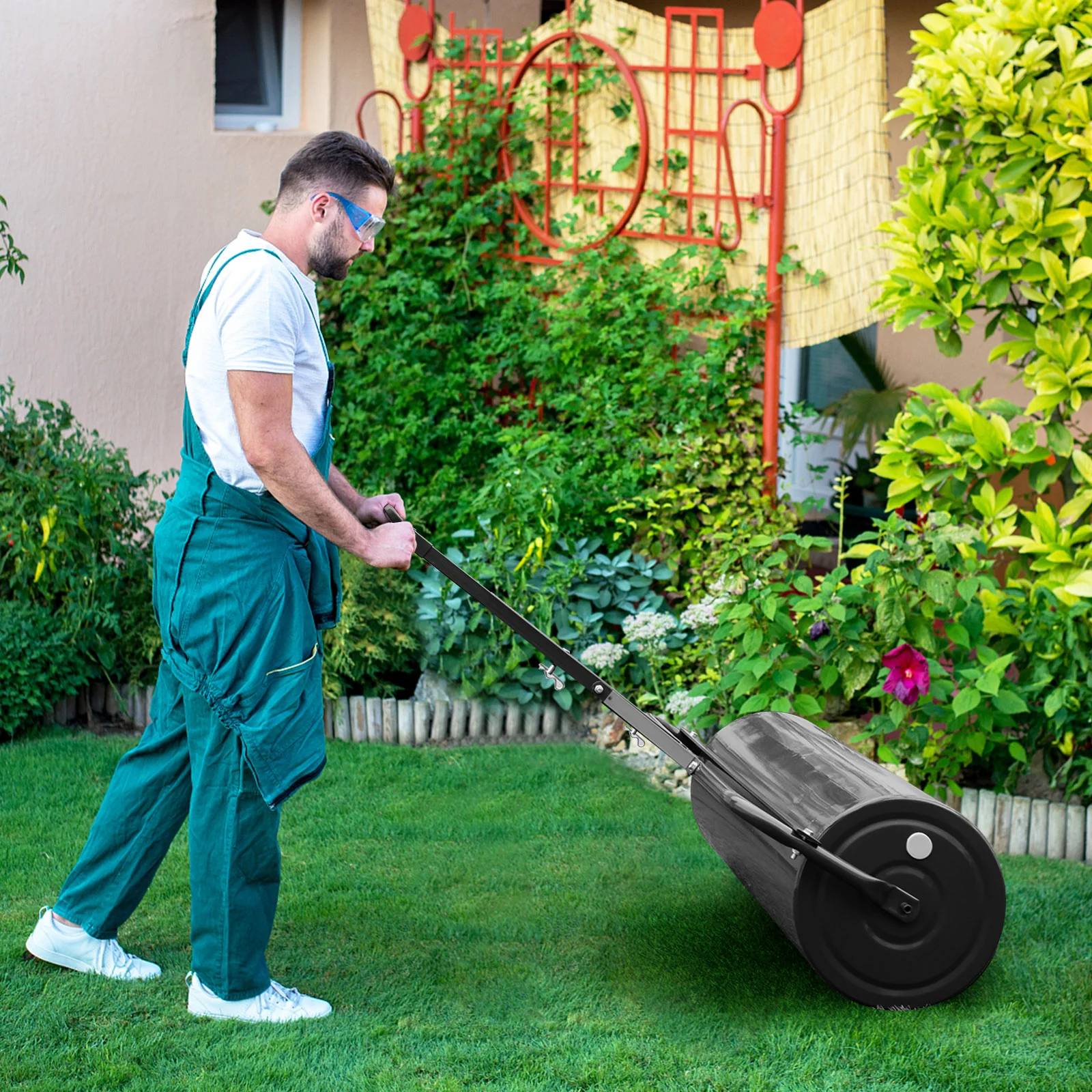39 Inch Wide Push Tow Lawn Roller, Black - Image 2