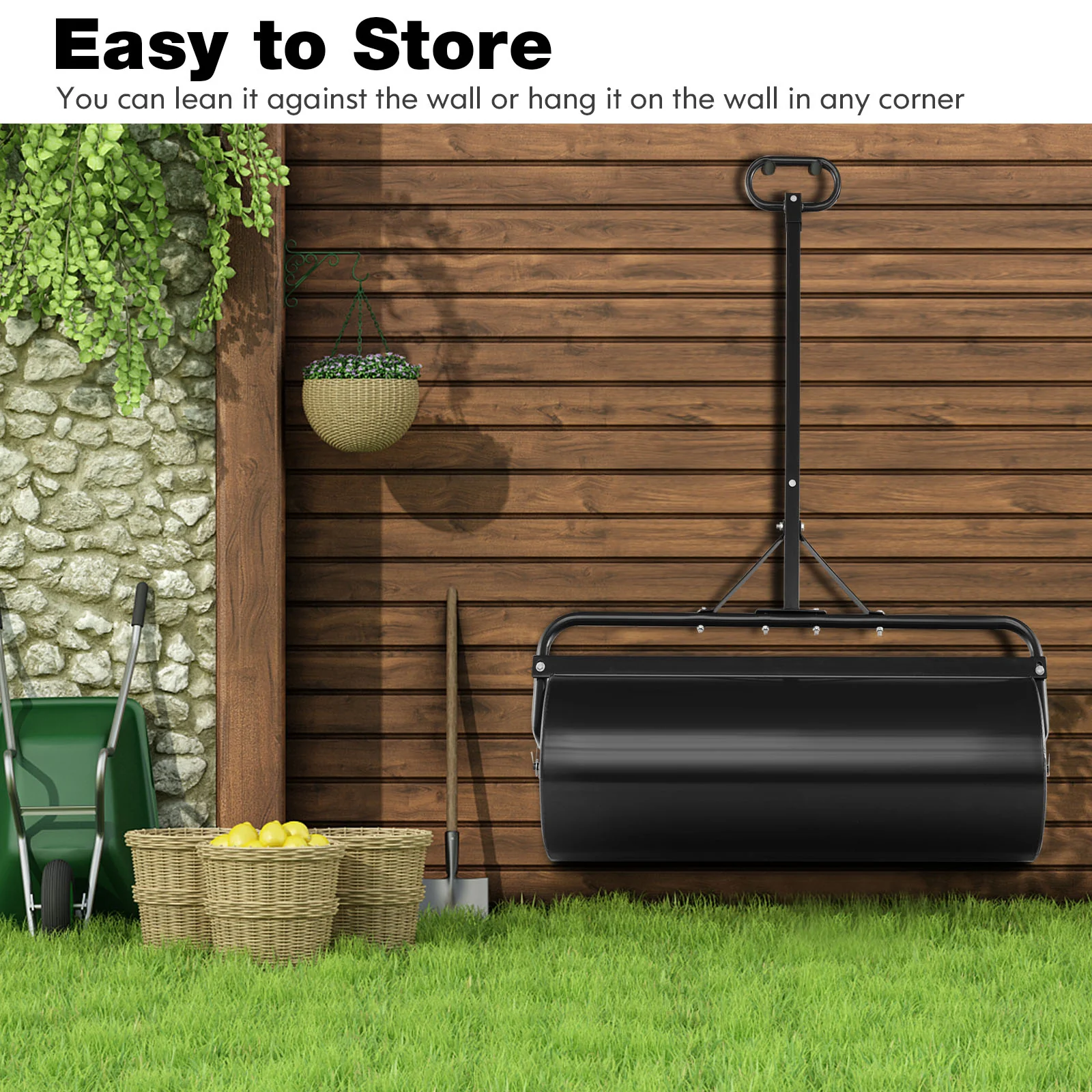 39 Inch Wide Push Tow Lawn Roller, Black - Image 7