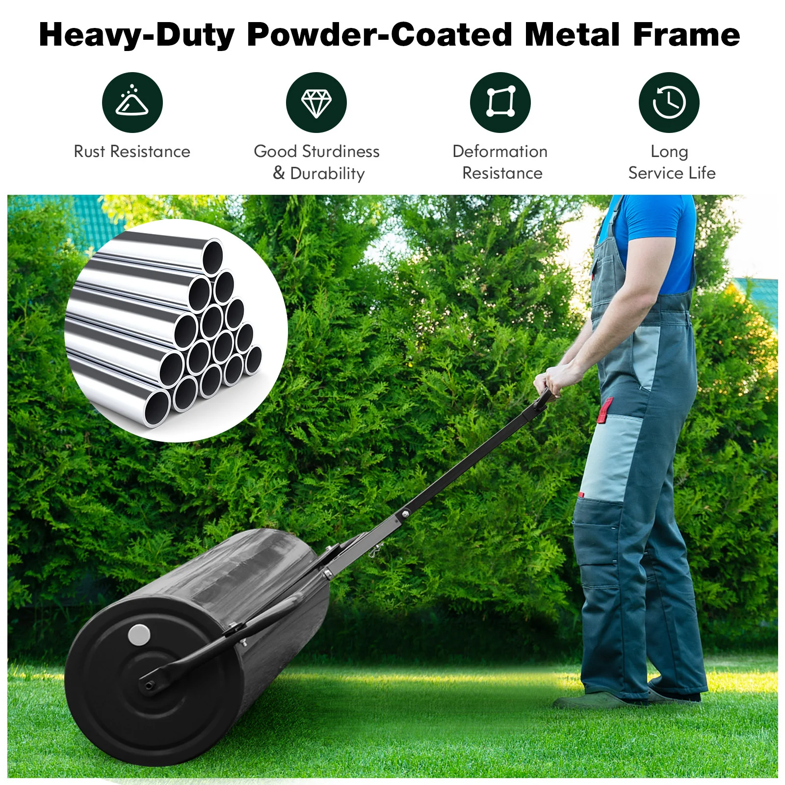 39 Inch Wide Push Tow Lawn Roller, Black - Image 9