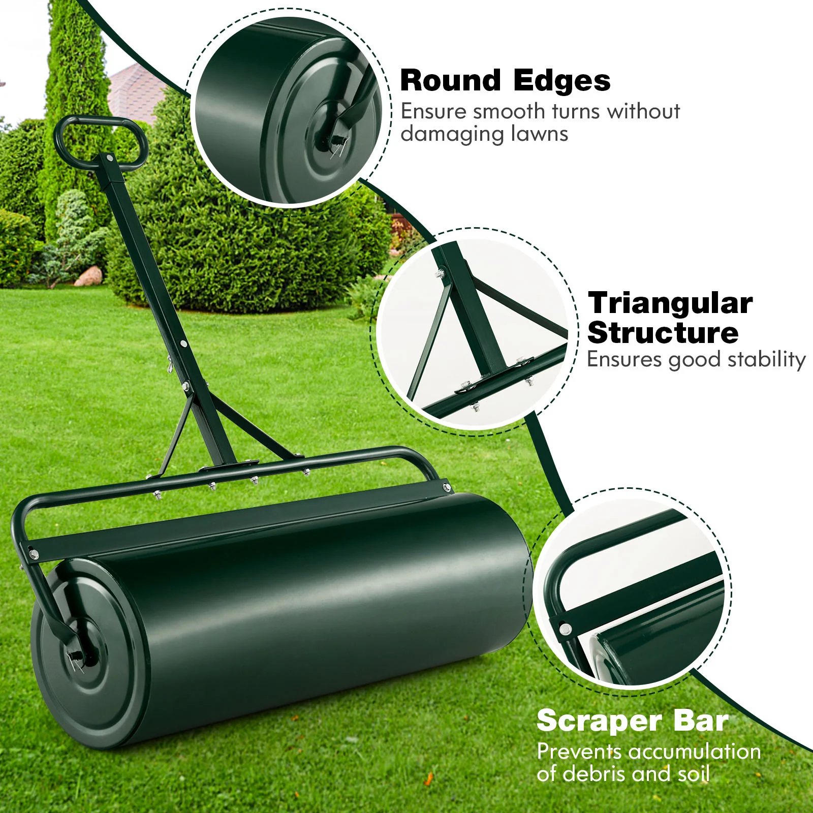 39 Inch Wide Push Tow Lawn Roller, Green - Image 9