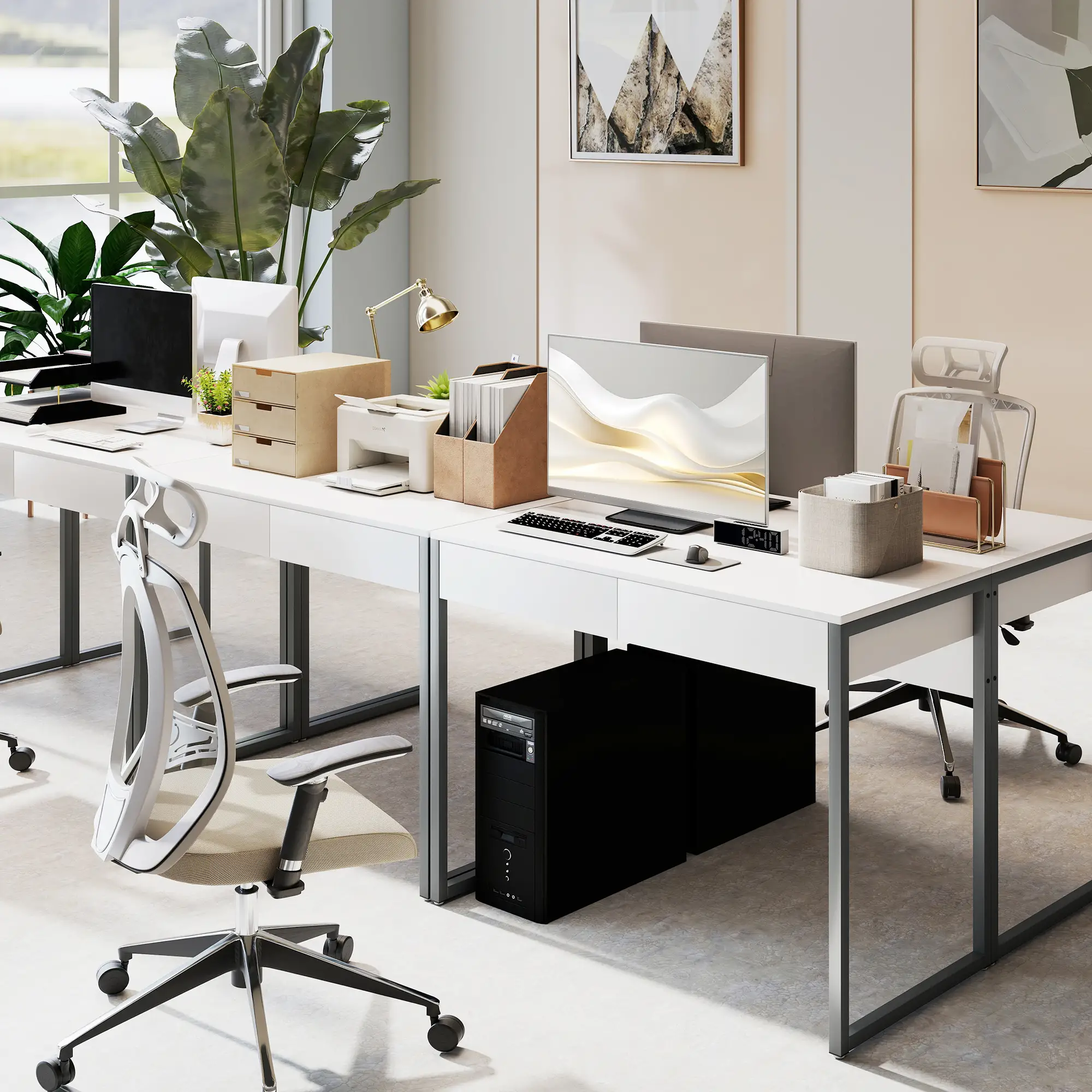 39" x 20" Computer Desk, 2 Drawers, High Gloss, White and Grey - Image 7