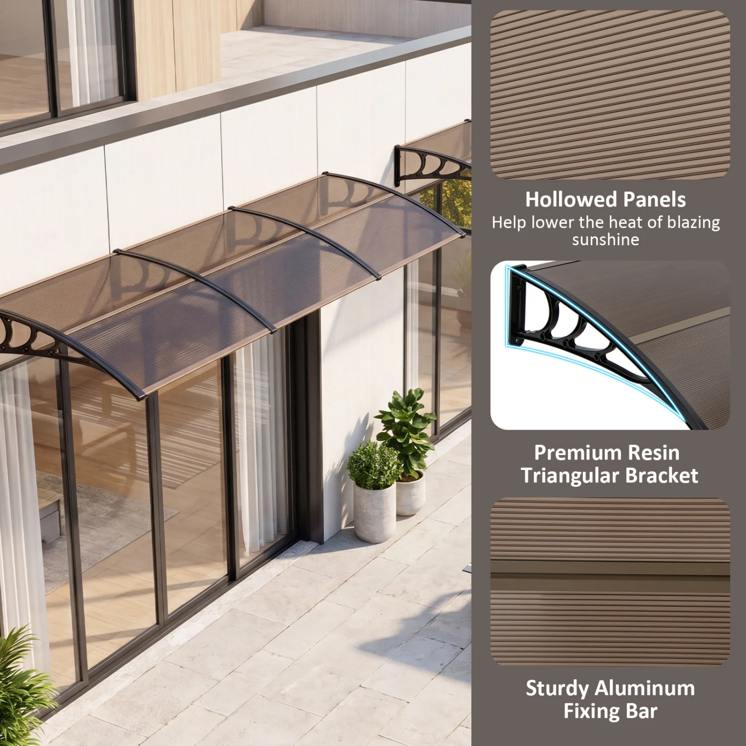 39 x 30 In Outdoor Door Window Awning Canopy, Brown - Image 7