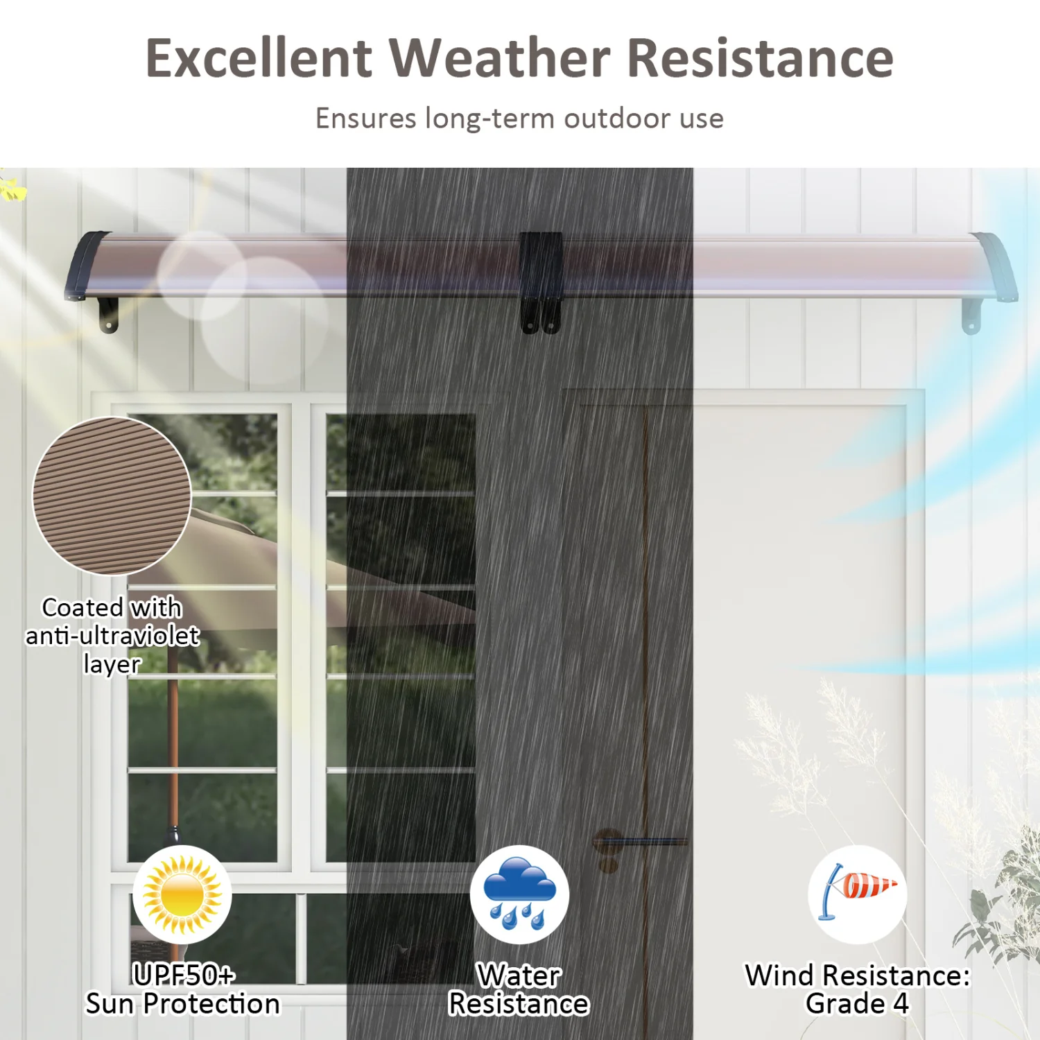 39 x 30 In Outdoor Door Window Awning Canopy, Brown - Image 8