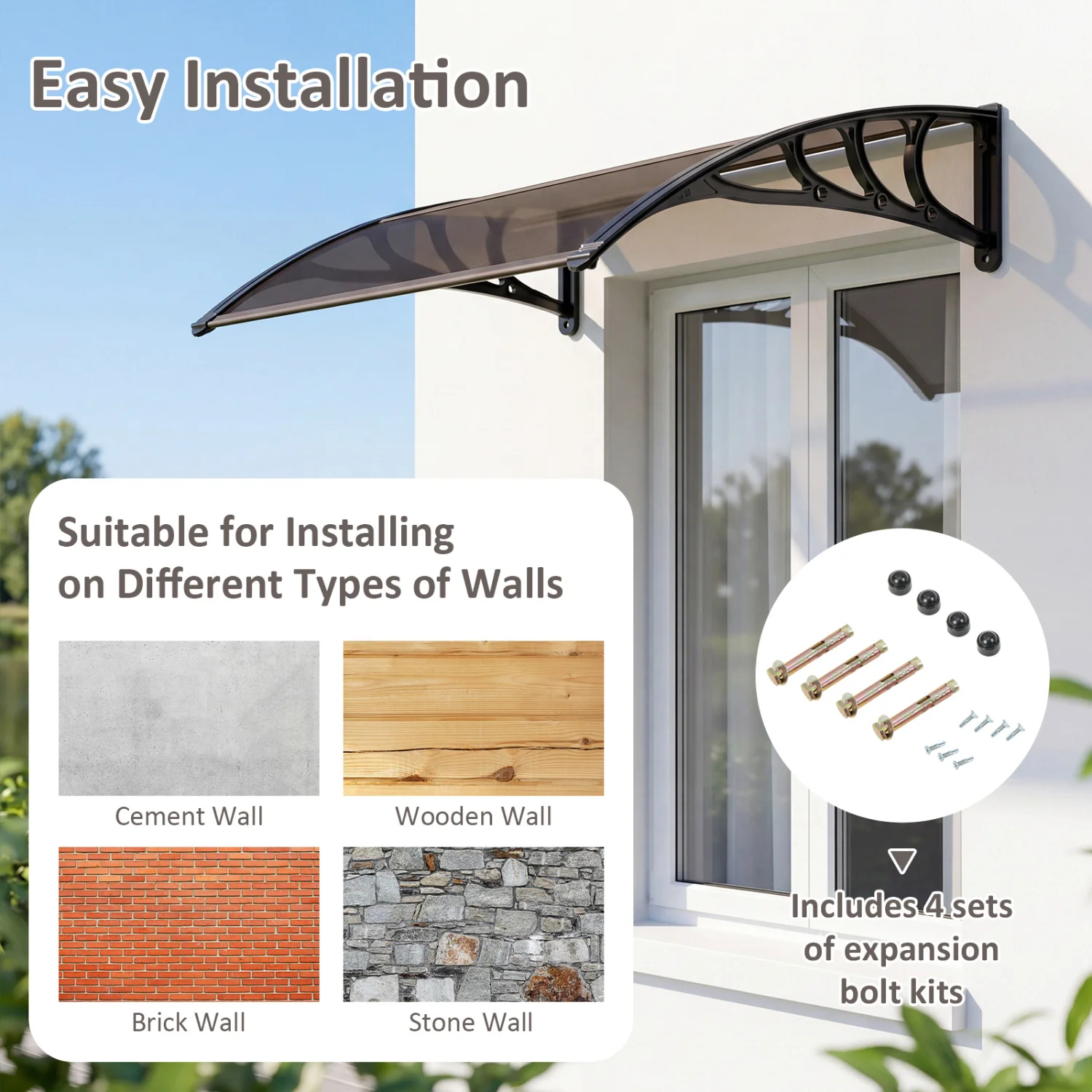 39 x 30 In Outdoor Door Window Awning Canopy, Brown - Image 9