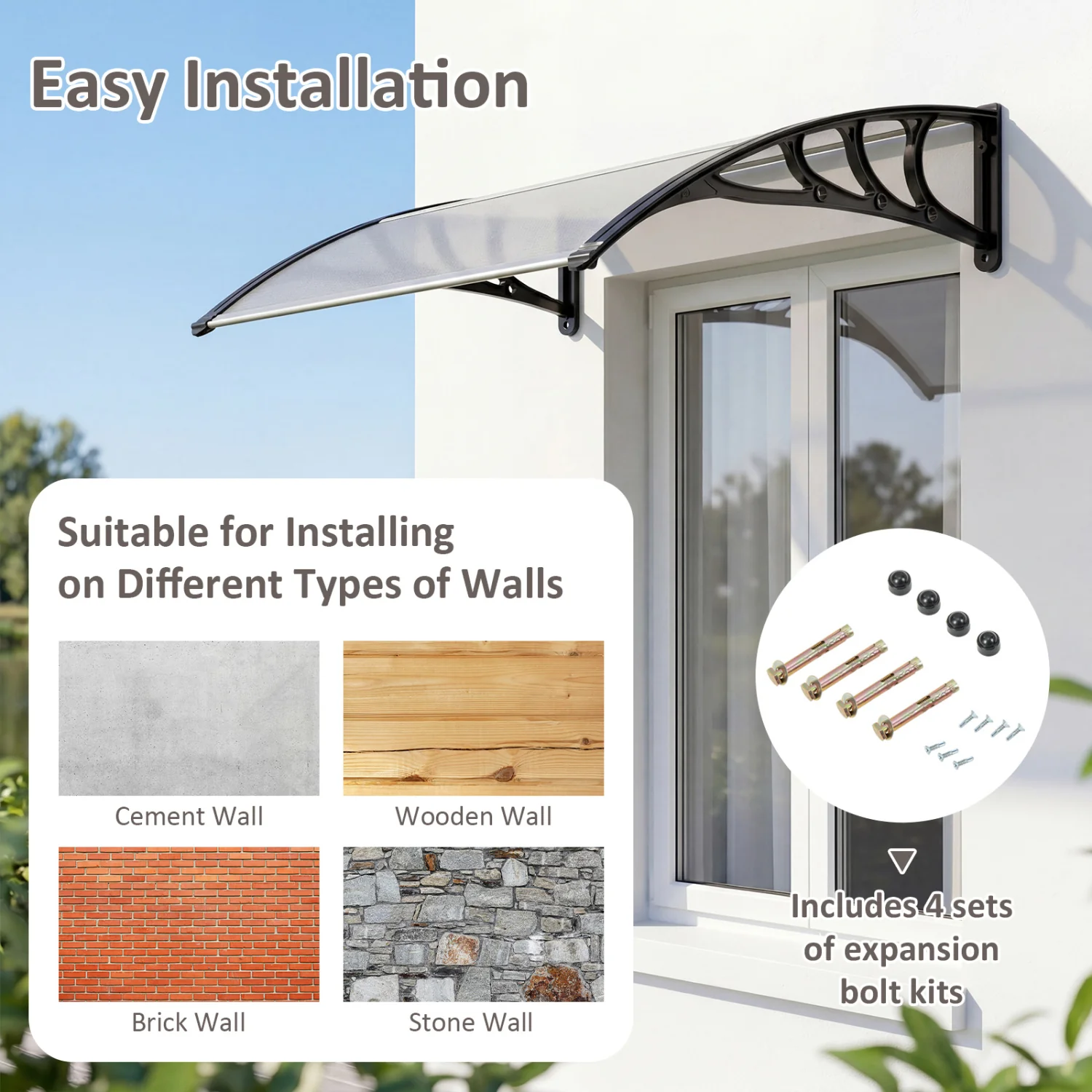 39 x 30 Inch Outdoor Door Awning Canopy, Exterior, Black - Image 9