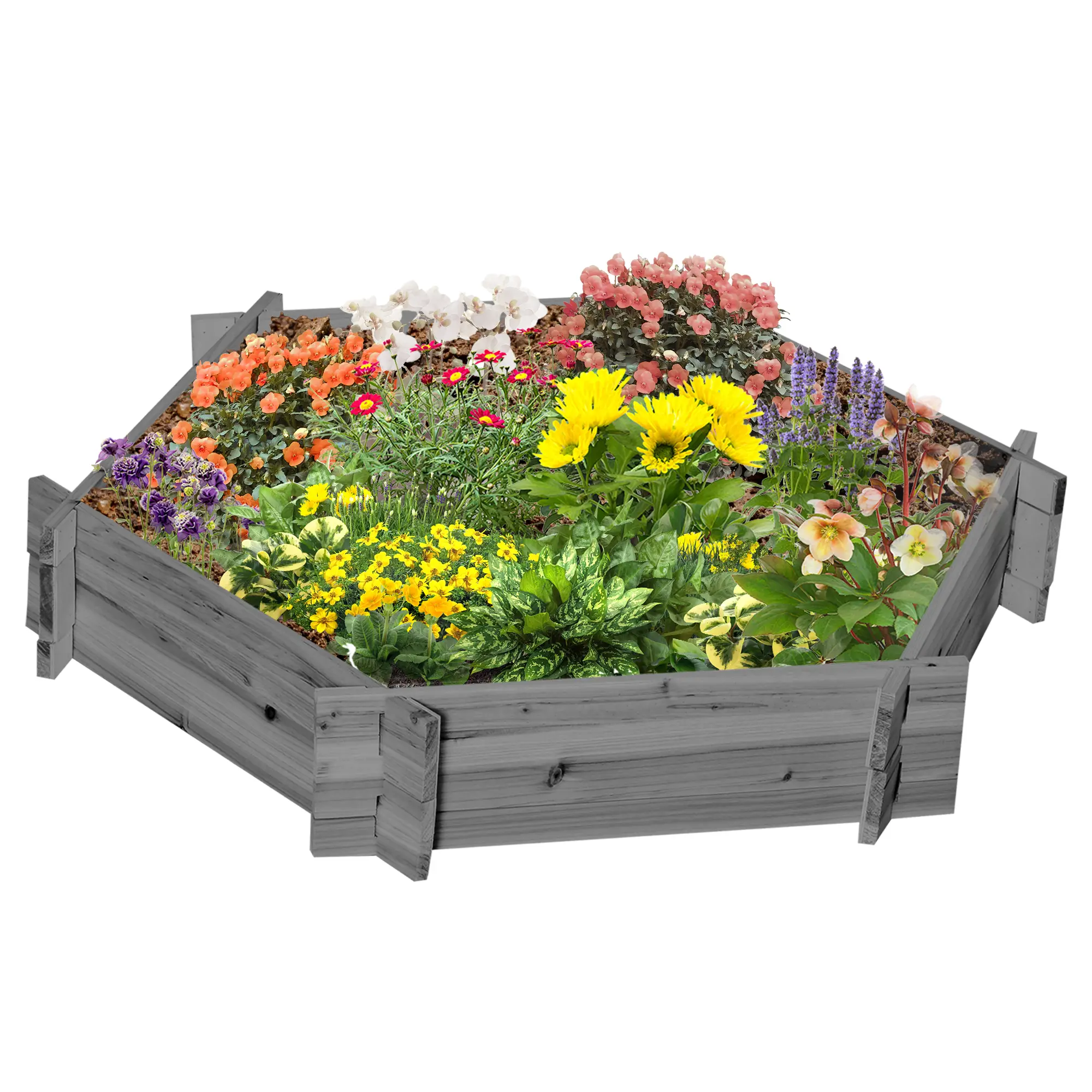 39" x 36" Hexagon Planter Box, Raised Garden Bed, Grey - Image 11