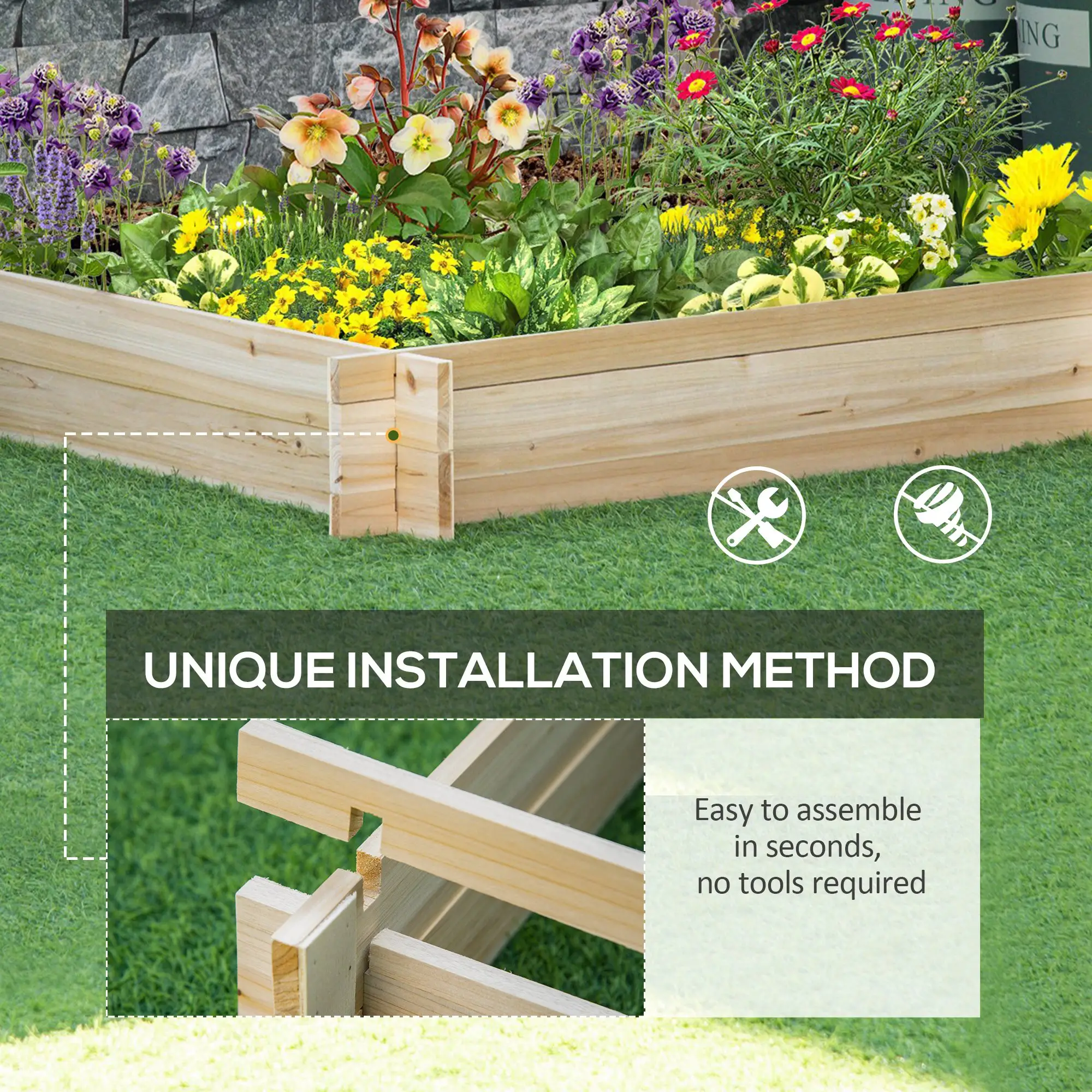 39'' x 39'' Wooden Raised Garden Bed, DIY Herb Planter Box - Image 5