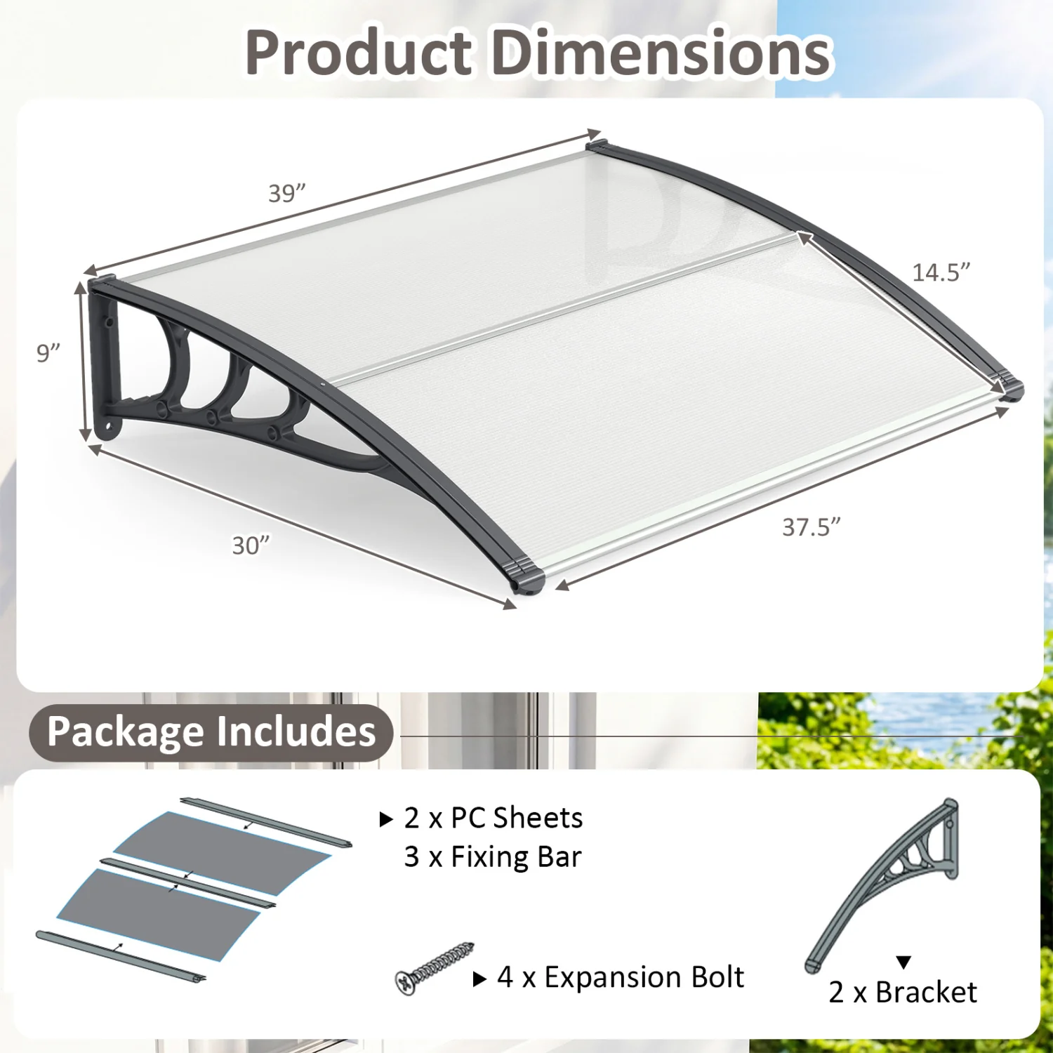 39x30 In Outdoor Front Door Window Awning - Image 4