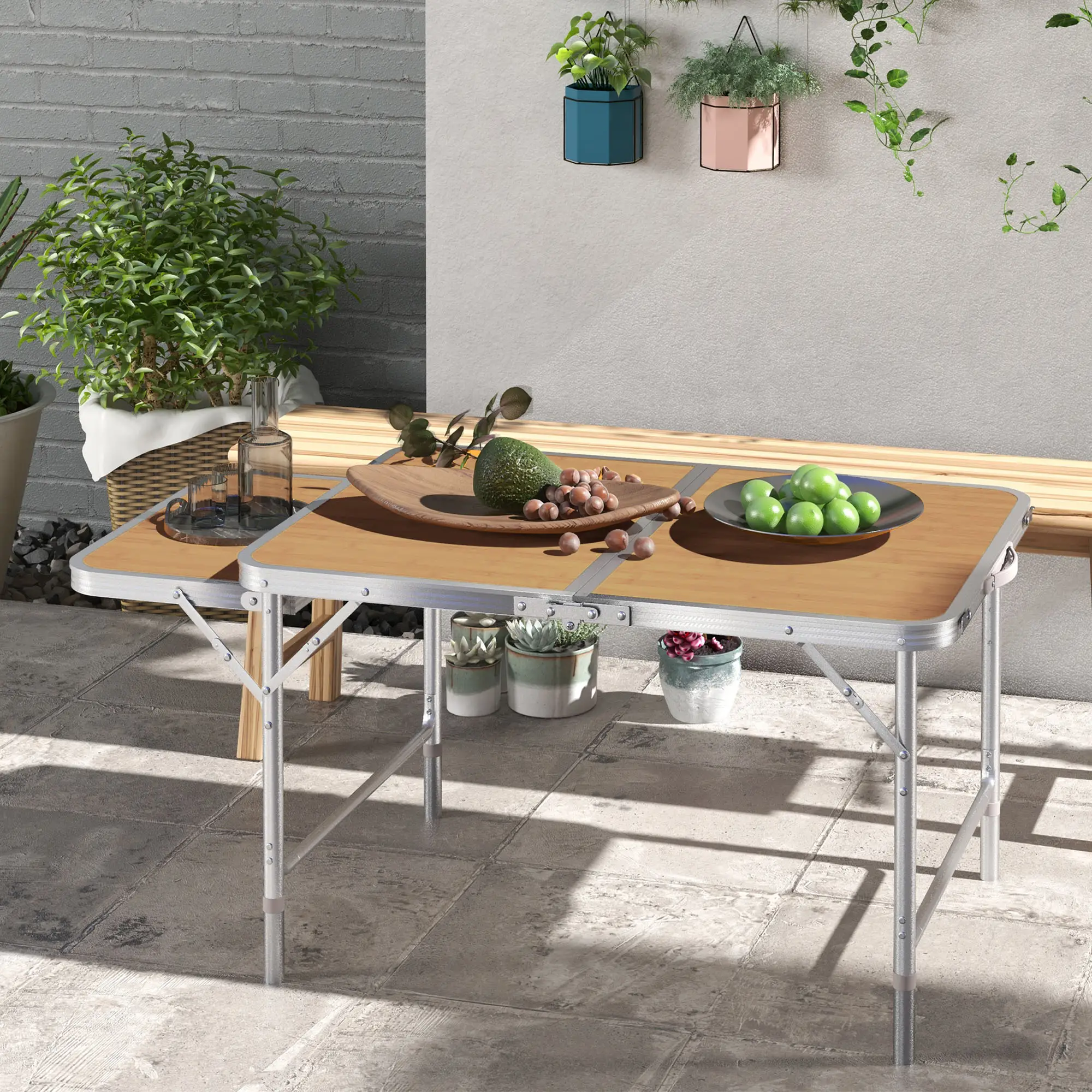 3ft Aluminum Folding Picnic Table, Portable Outdoor, 2 Adjustable Height - Image 2