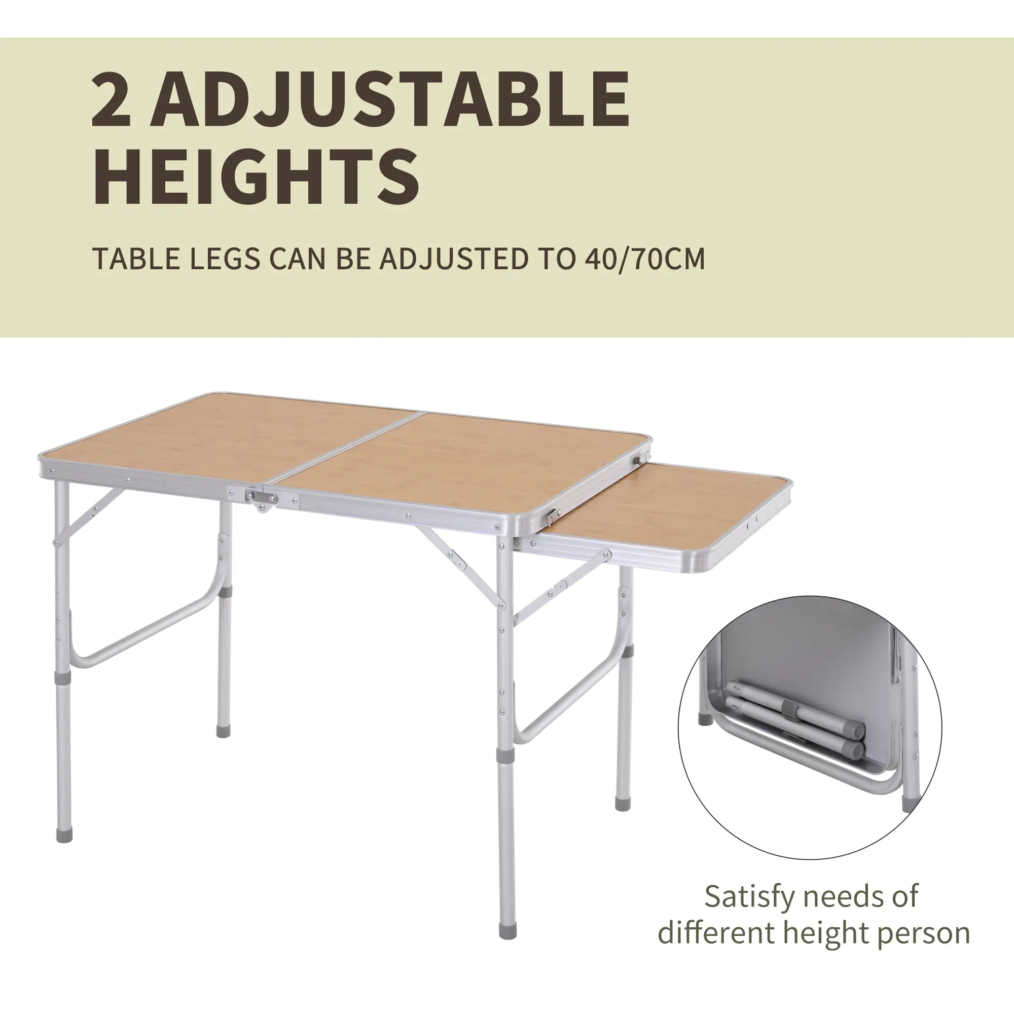 3ft Aluminum Folding Picnic Table, Portable Outdoor, 2 Adjustable Height - Image 5