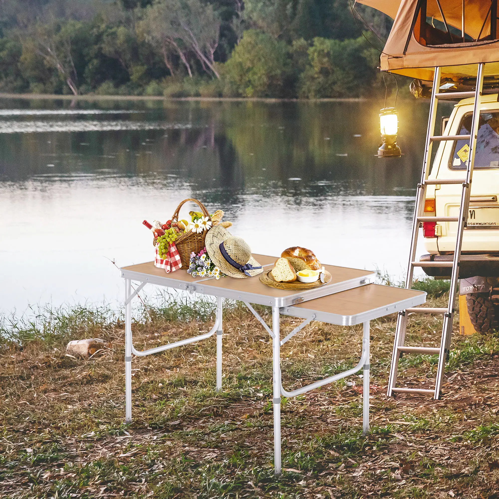3ft Aluminum Folding Picnic Table, Portable Outdoor, 2 Adjustable Height - Image 8